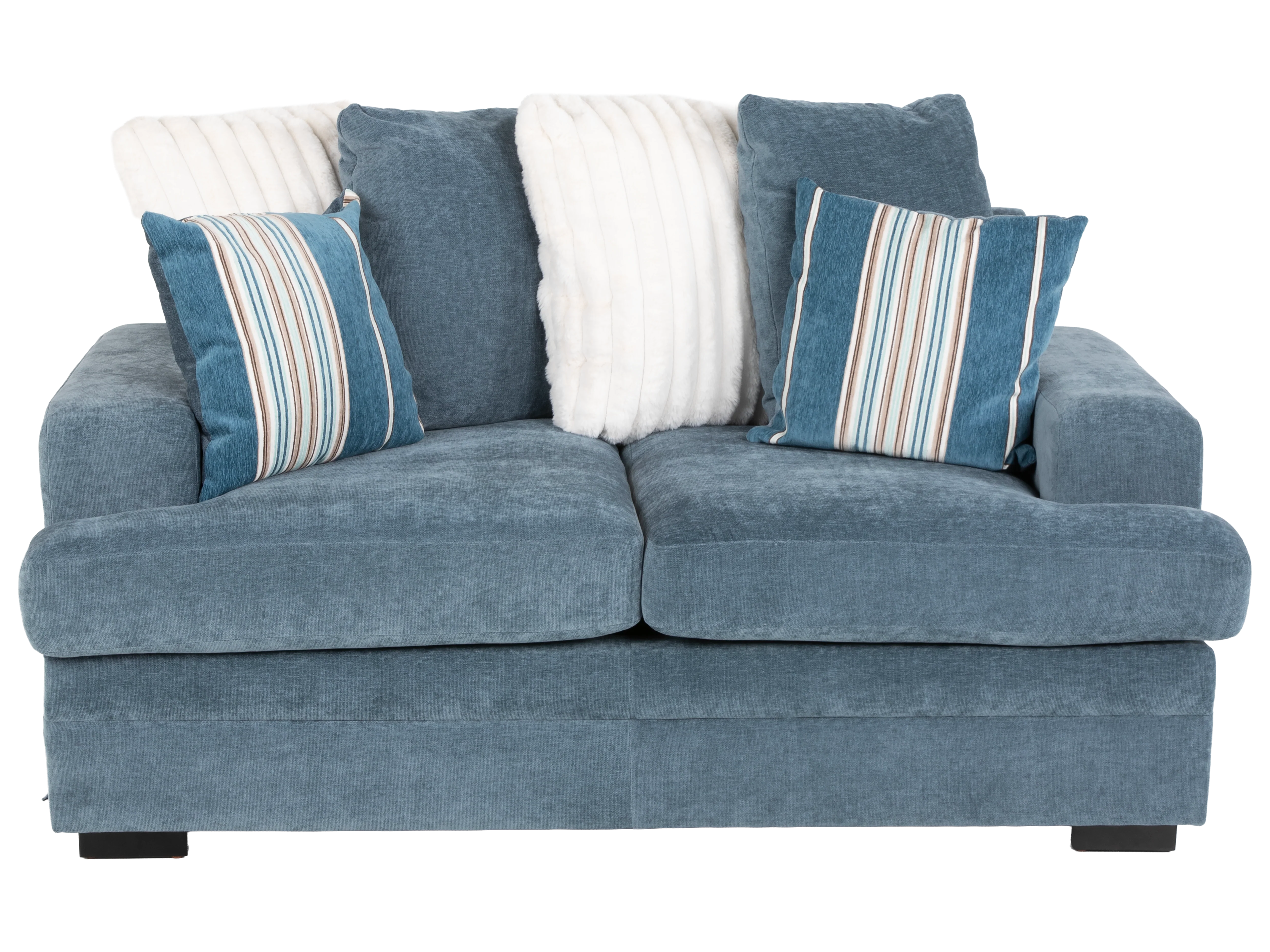 2-Piece Blue Fabric Sofa & Loveseat Set with Accent Pillows - Image 6