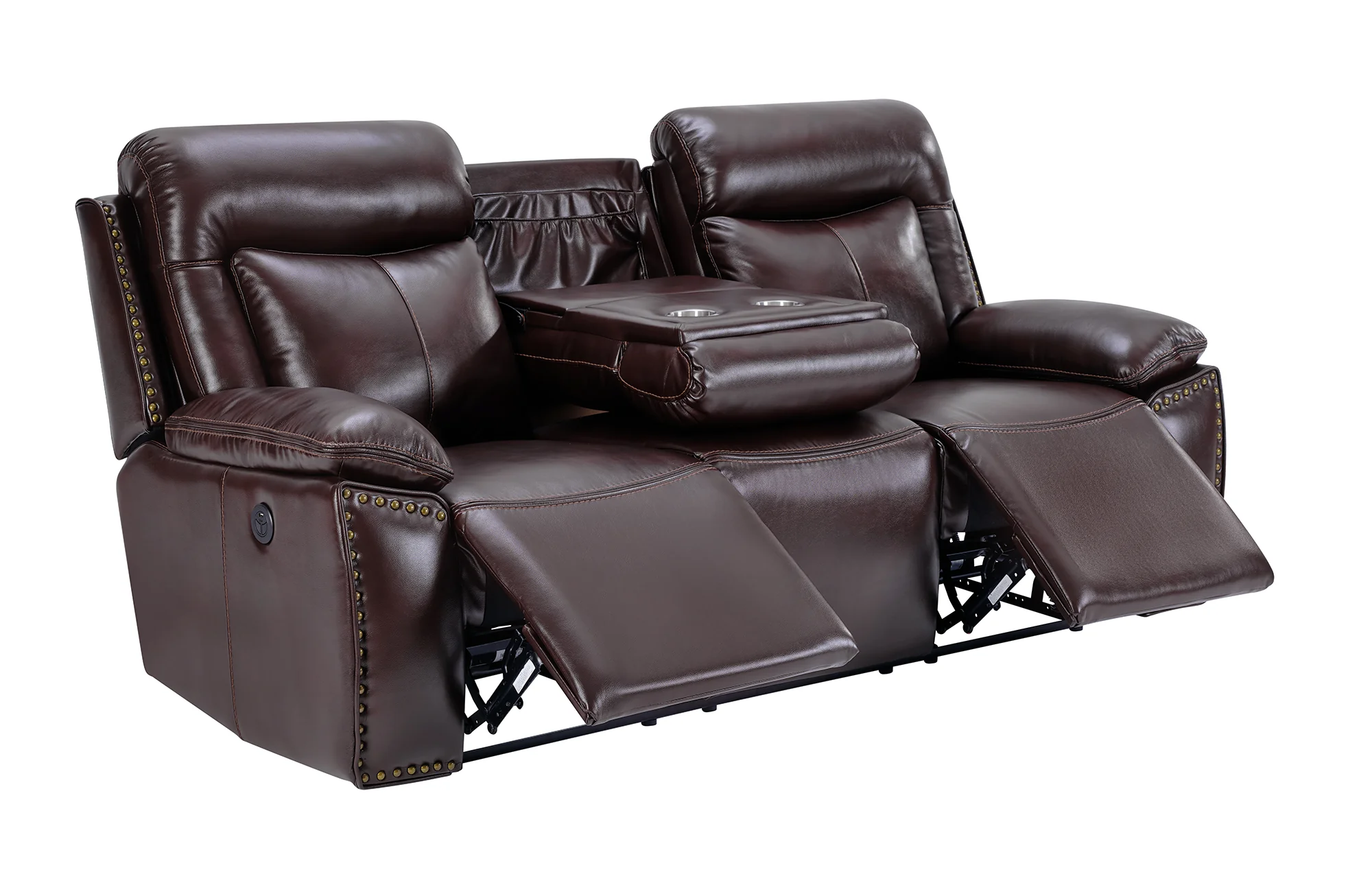 3-Piece Brown Power Reclining Living Room Set with Console Loveseat, USB & Bluetooth Speaker - Image 3