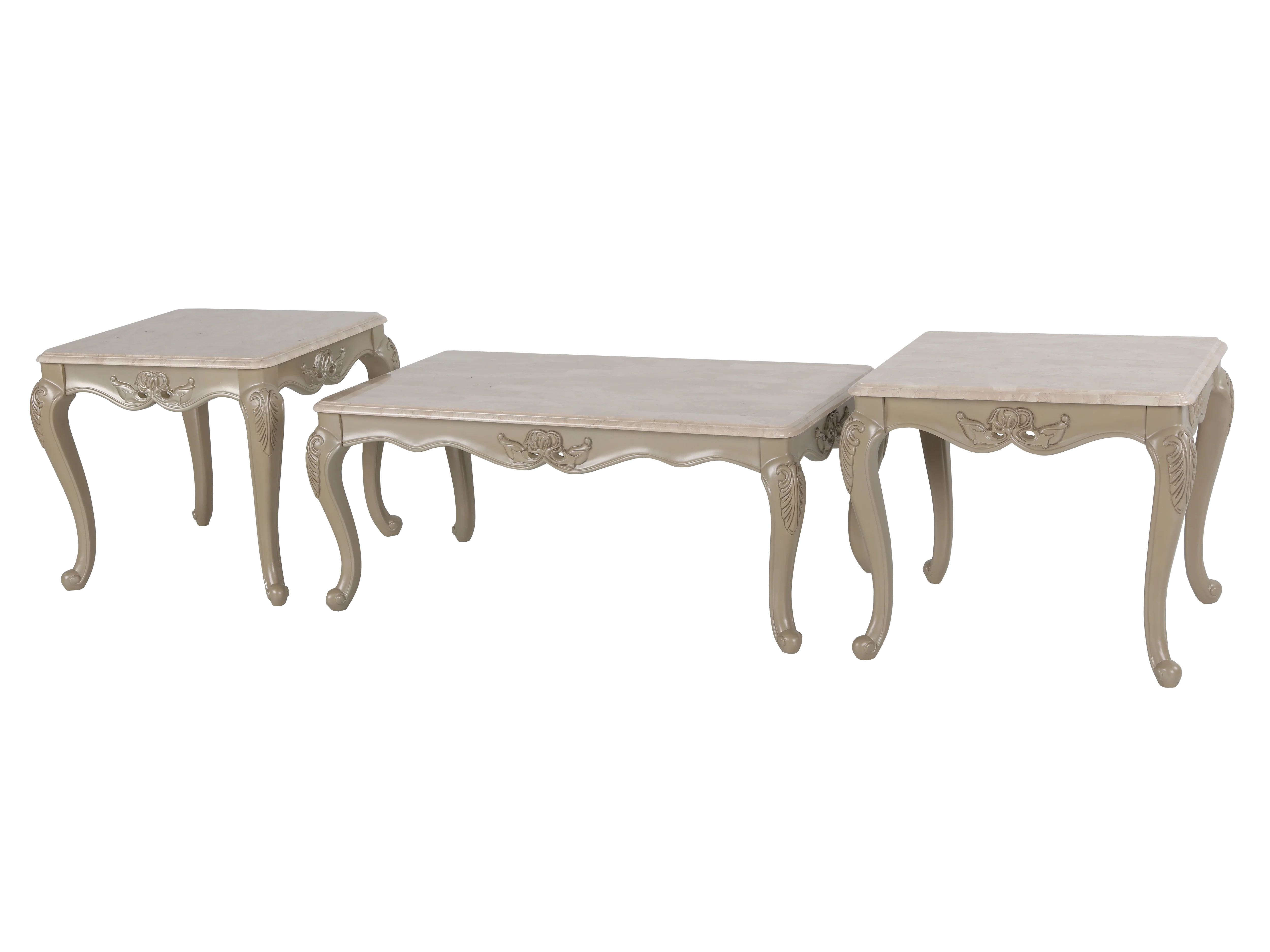 Traditional Glam Champagne 3 Piece Coffee Table Set with Real Marble Tabletops - Image 2