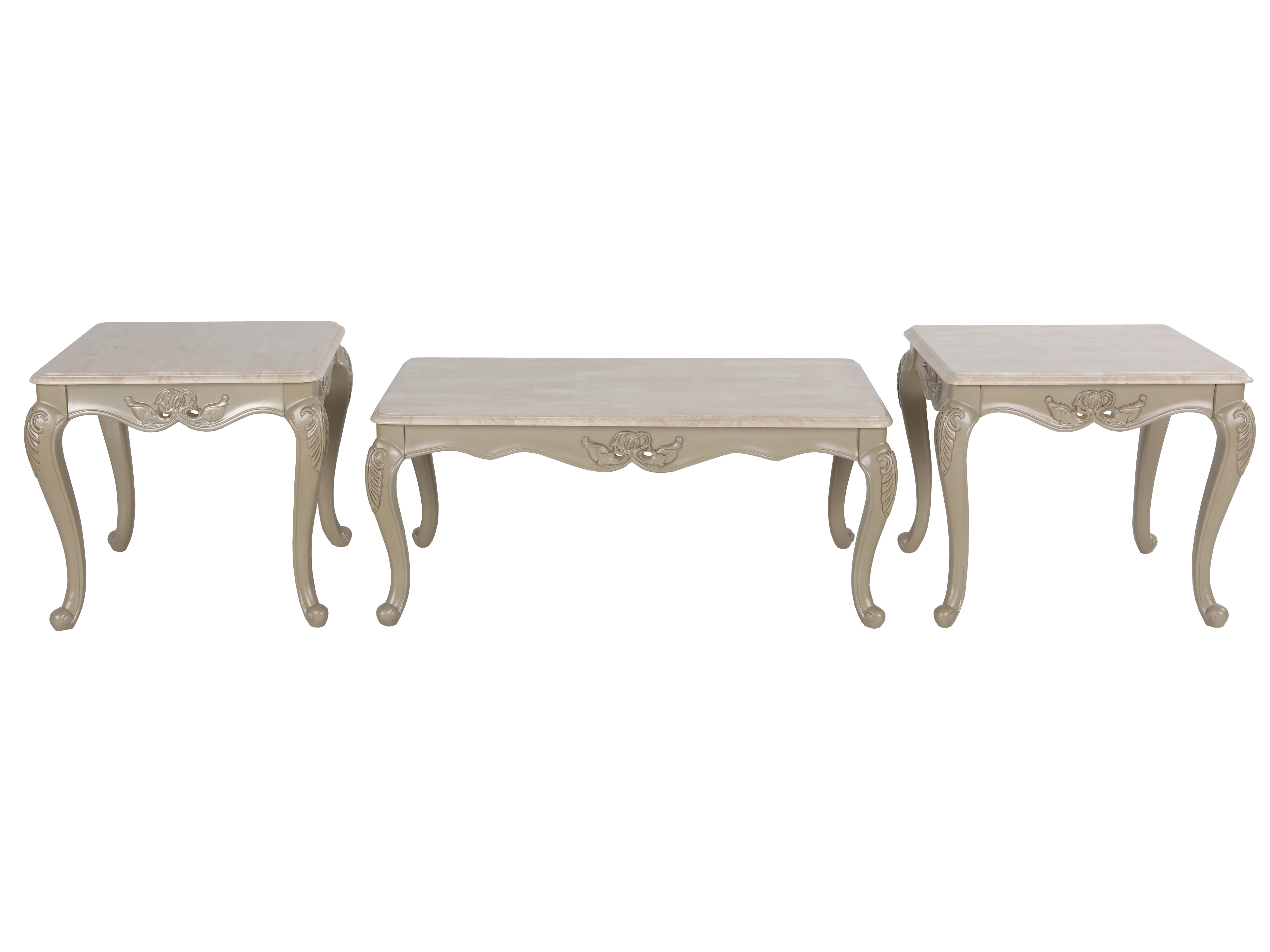 Traditional Glam Champagne 3 Piece Coffee Table Set with Real Marble Tabletops - Image 3
