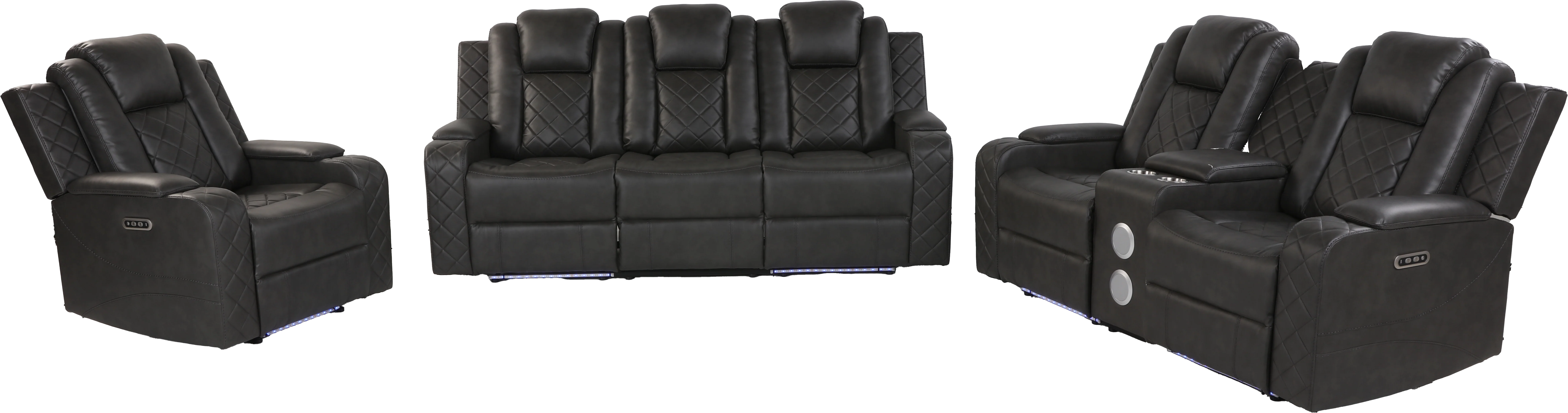 3-Piece Gray Power Reclining Living Room Set w/ Power Headrests, LED, USB & Bluetooth - Image 3