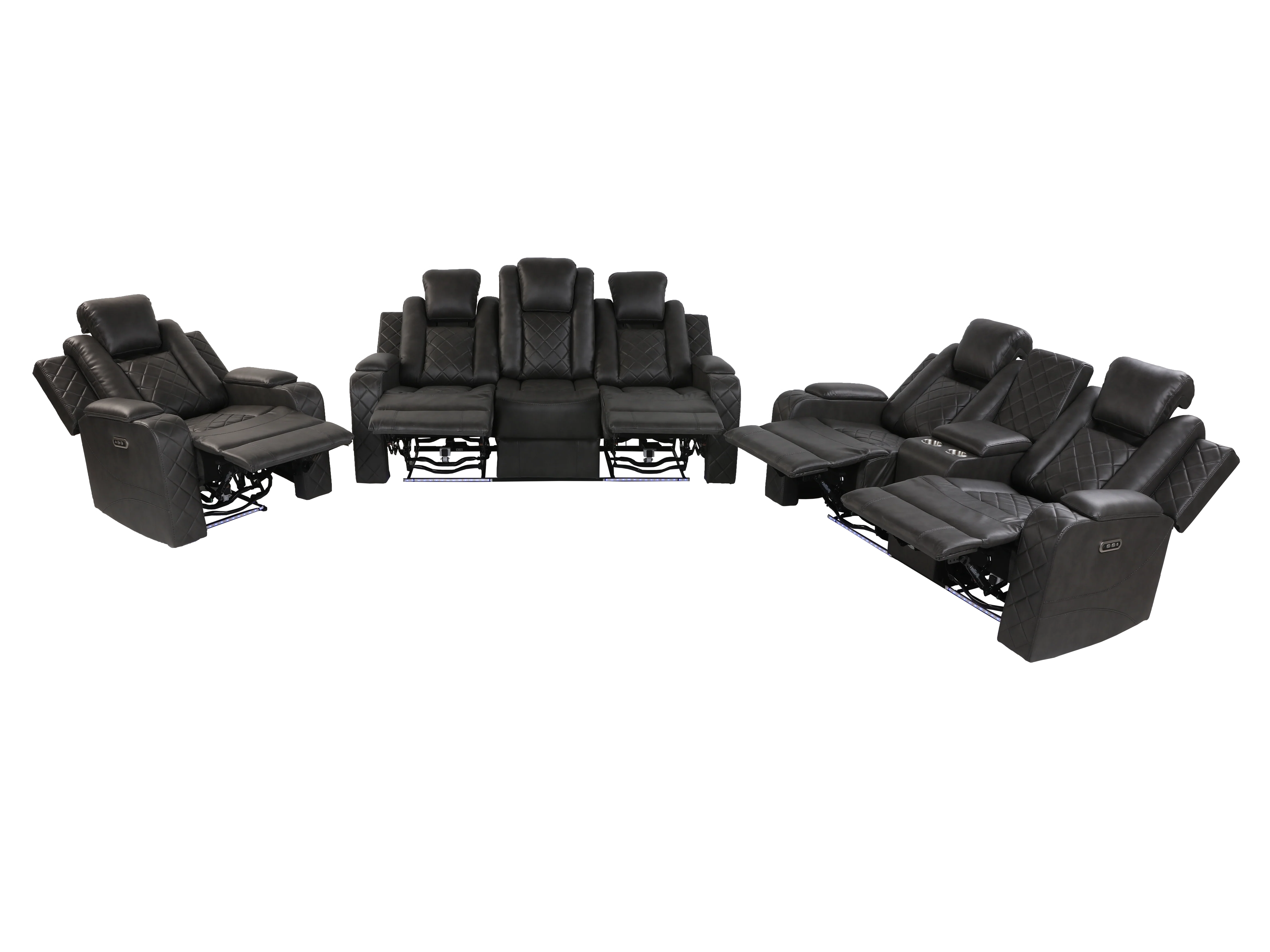 3-Piece Gray Power Reclining Living Room Set w/ Power Headrests, LED, USB & Bluetooth - Image 4