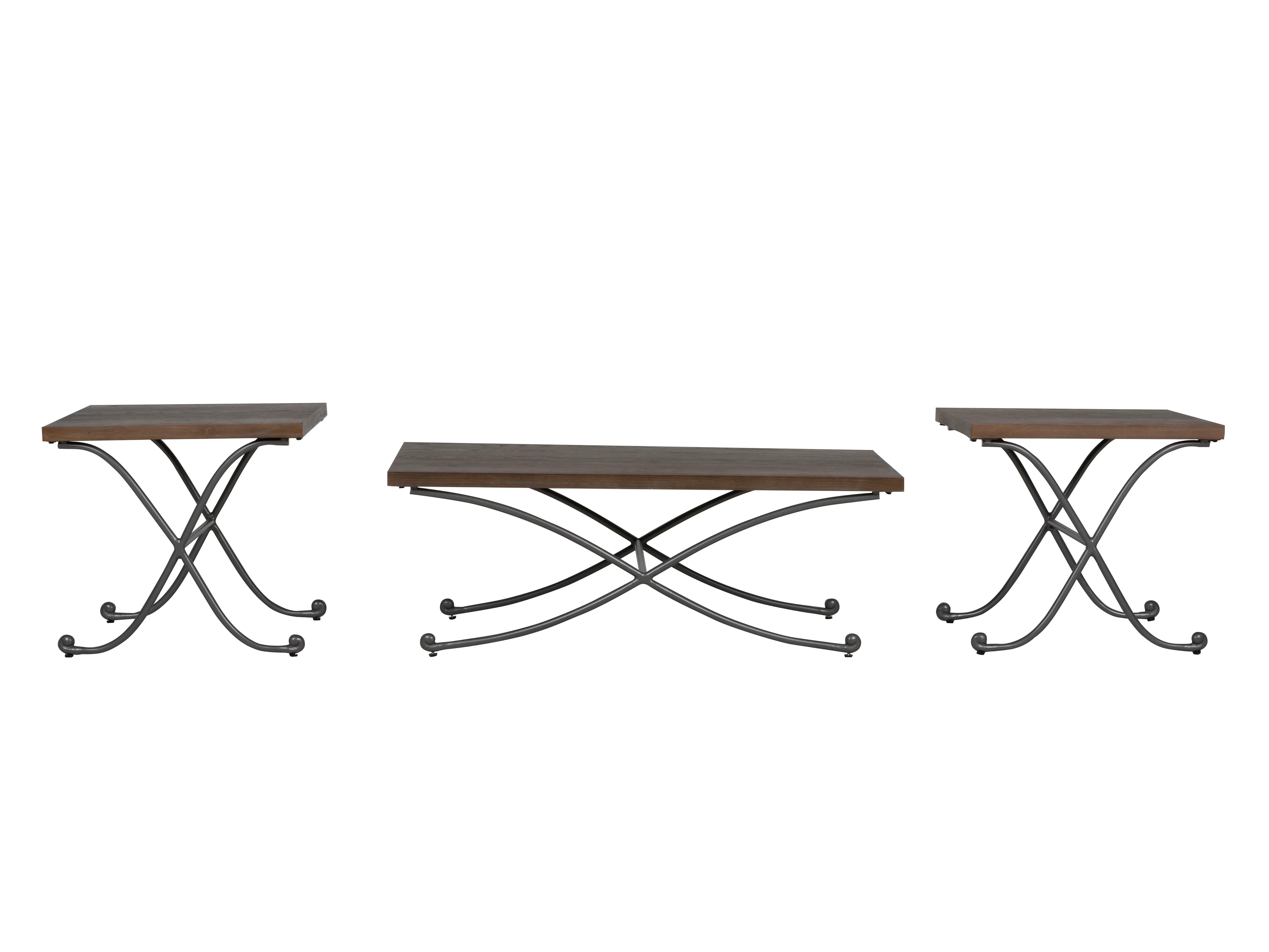 3-Piece Industrial Coffee Table Set with Metal X-Base & Wood Tops - Image 3