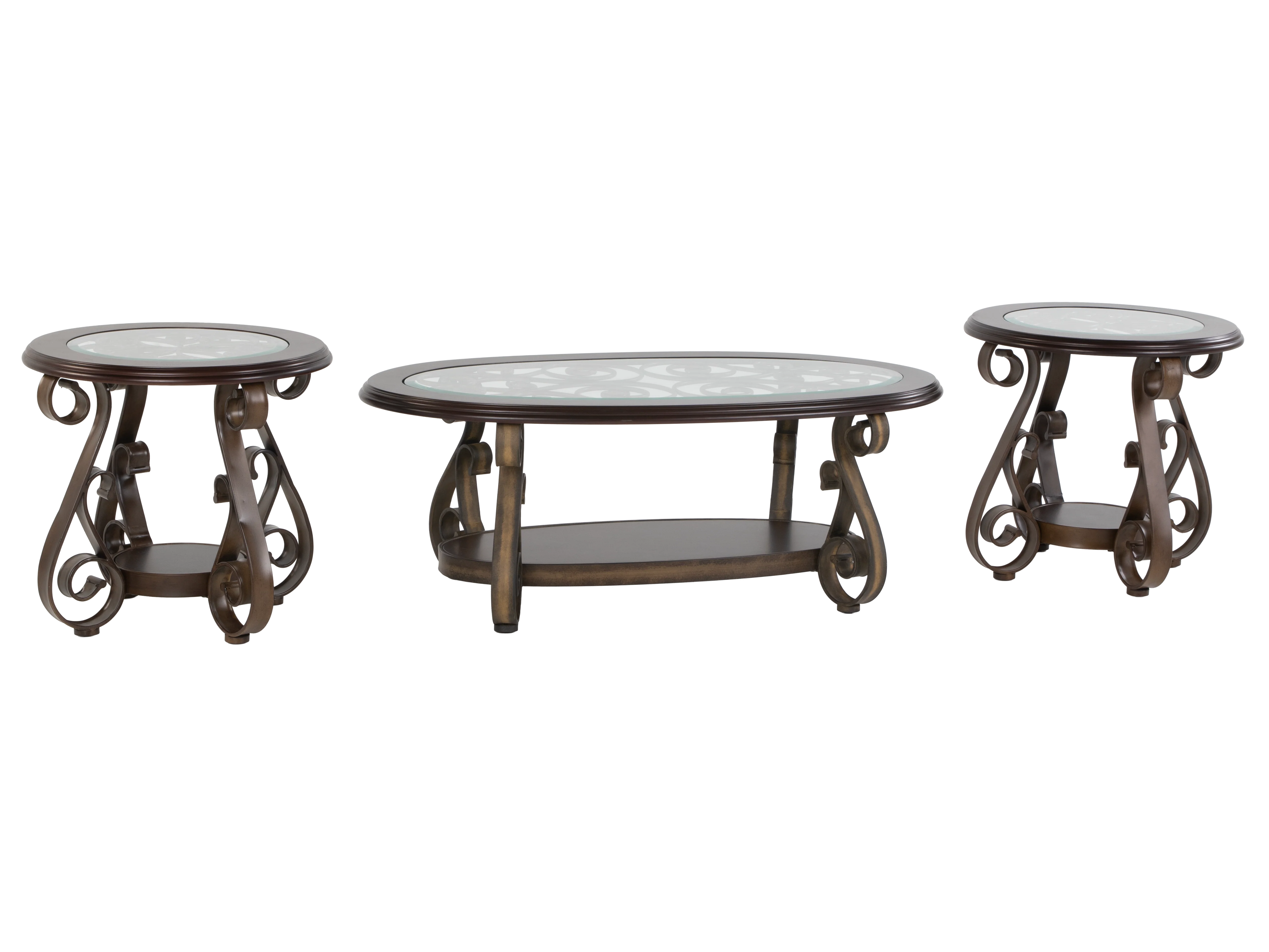 3-Piece Living Room Coffee Table Set with Glass Tops & Curved Metal Legs - Image 2