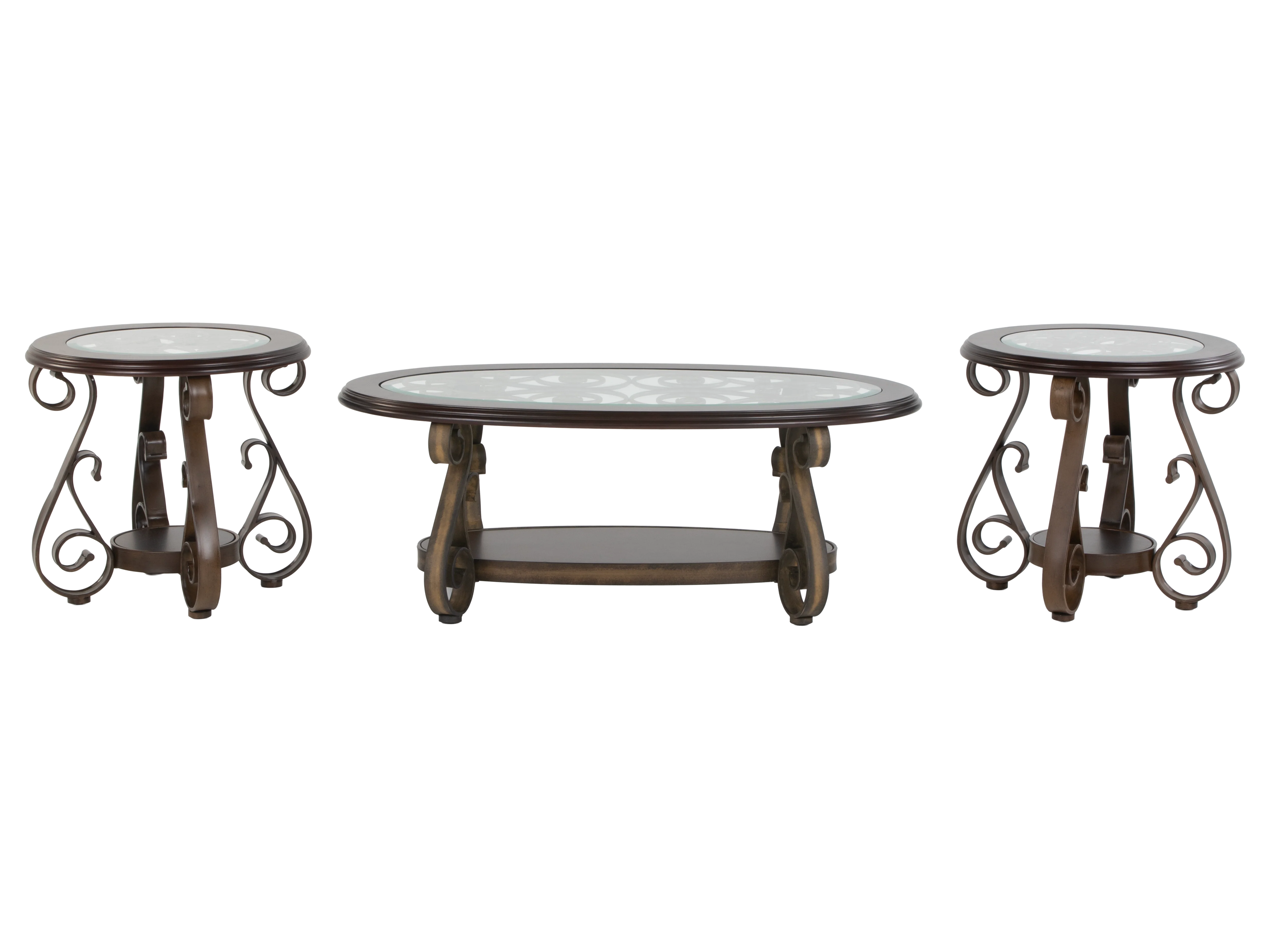 3-Piece Living Room Coffee Table Set with Glass Tops & Curved Metal Legs - Image 3