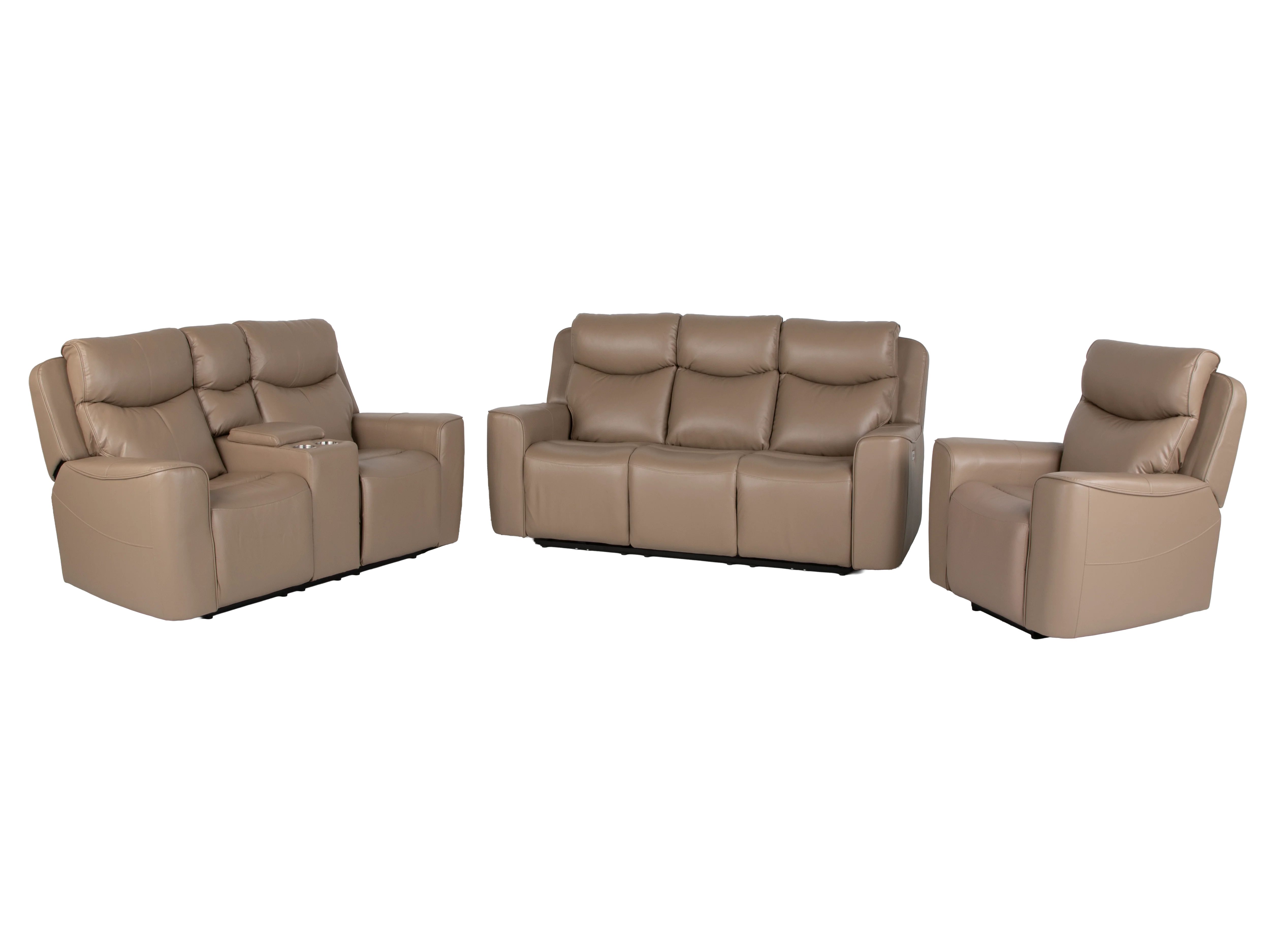 Beige 3-Piece Power Reclining Living Room Set with USB Ports, Console Loveseat & Drop-Down Table - Image 2