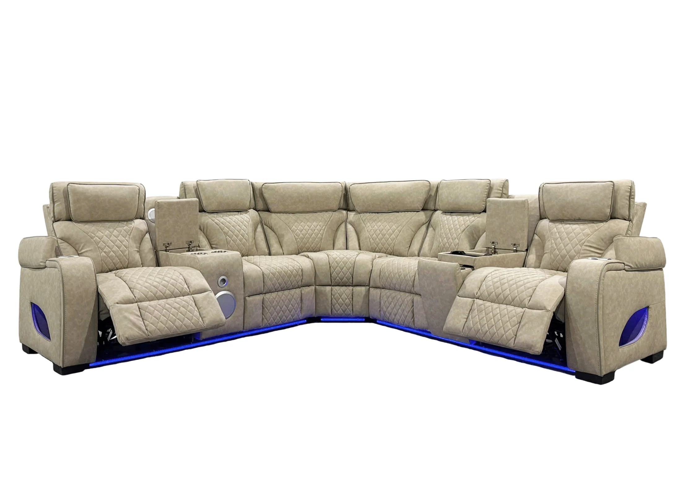 3-Piece Beige Power Reclining Sectional with Power Headrest, LED, Speakers & Wireless Charging - Image 2