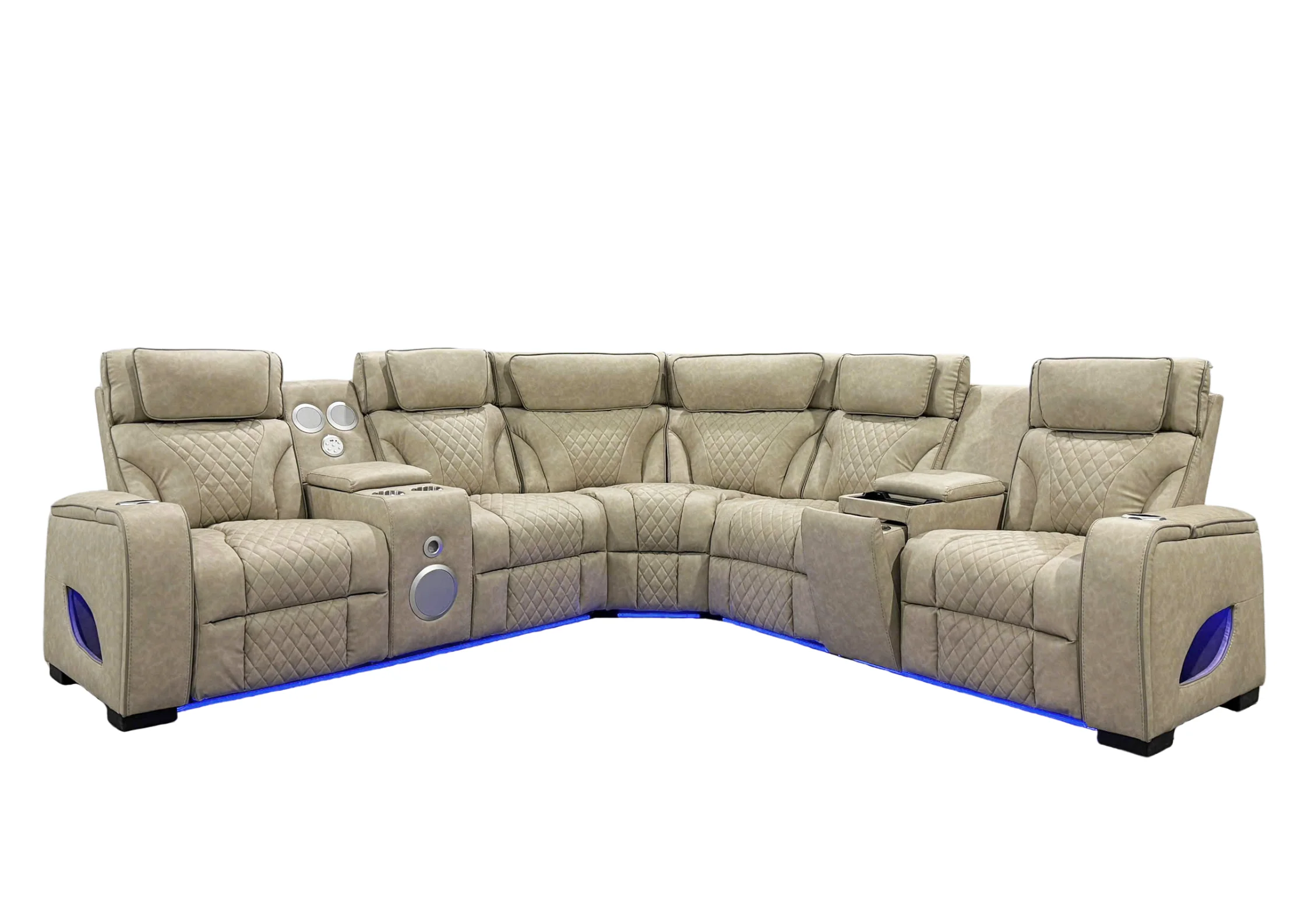 3-Piece Beige Power Reclining Sectional with Power Headrest, LED, Speakers & Wireless Charging - Image 3