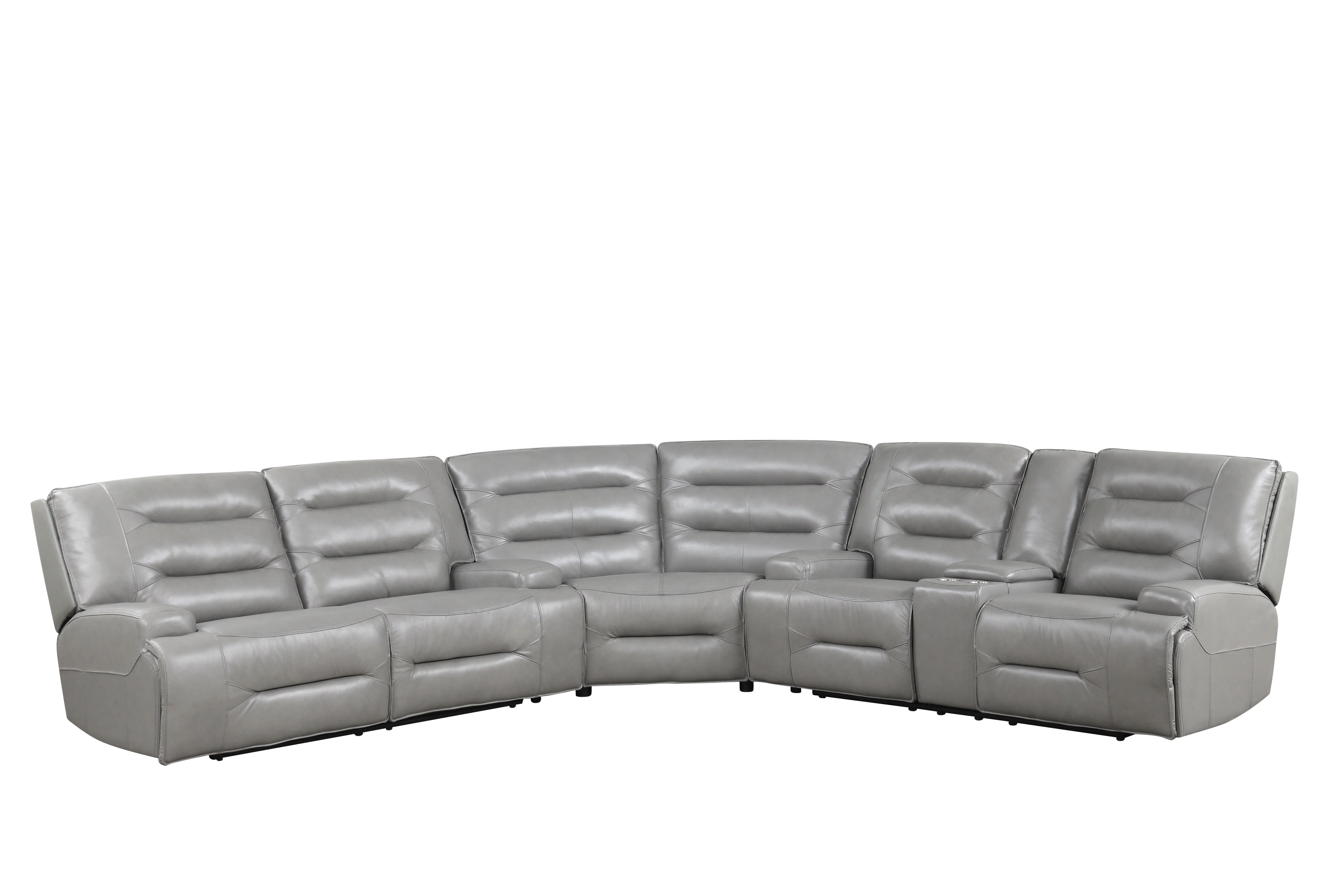 Modern Gray Top Grain Leather Power Reclining Sectional with Console & Cup Holders - Image 2