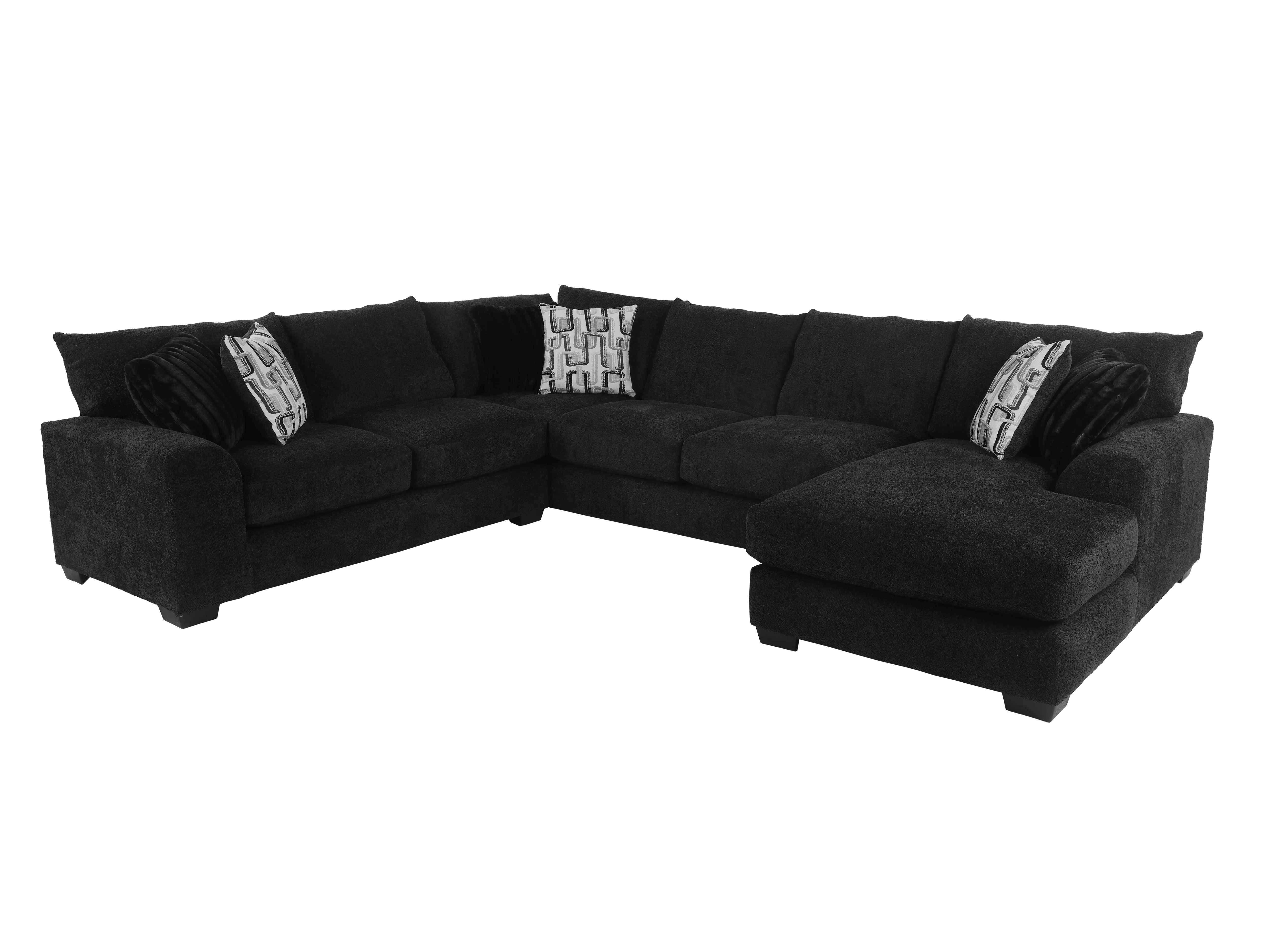 Black Midnight U-shaped 3 piece Sectional with Right-Arm Chaise - Image 2
