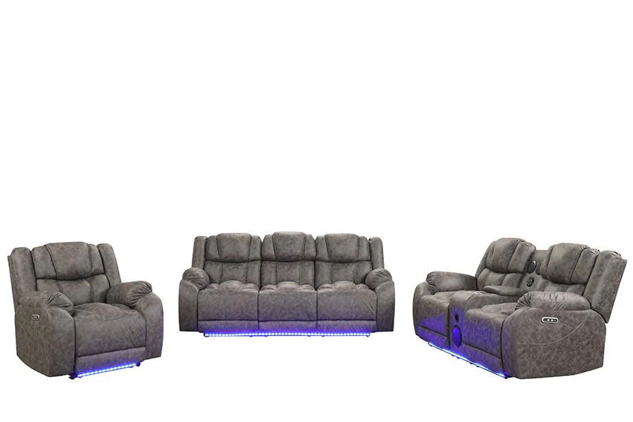 Dark Gray 3-Piece Power Reclining Living Room Set with LED Lights, USB, Bluetooth Speaker & Wireless Charging - Image 2