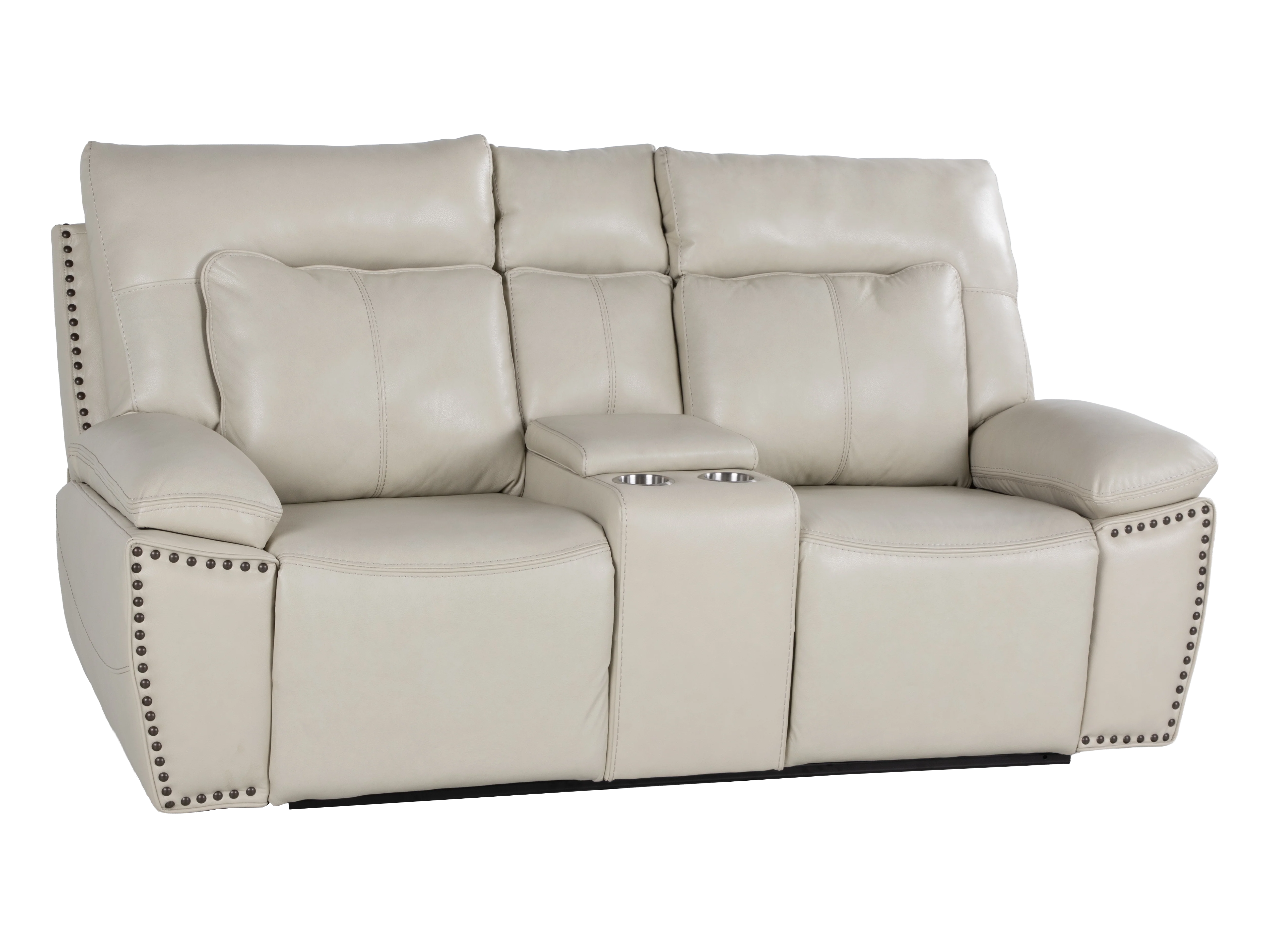 3-Piece Top Grain Leather Power Reclining Living Room Set with Console, Drop-Down Table, Cup Holders & USB (Cream) - Image 10