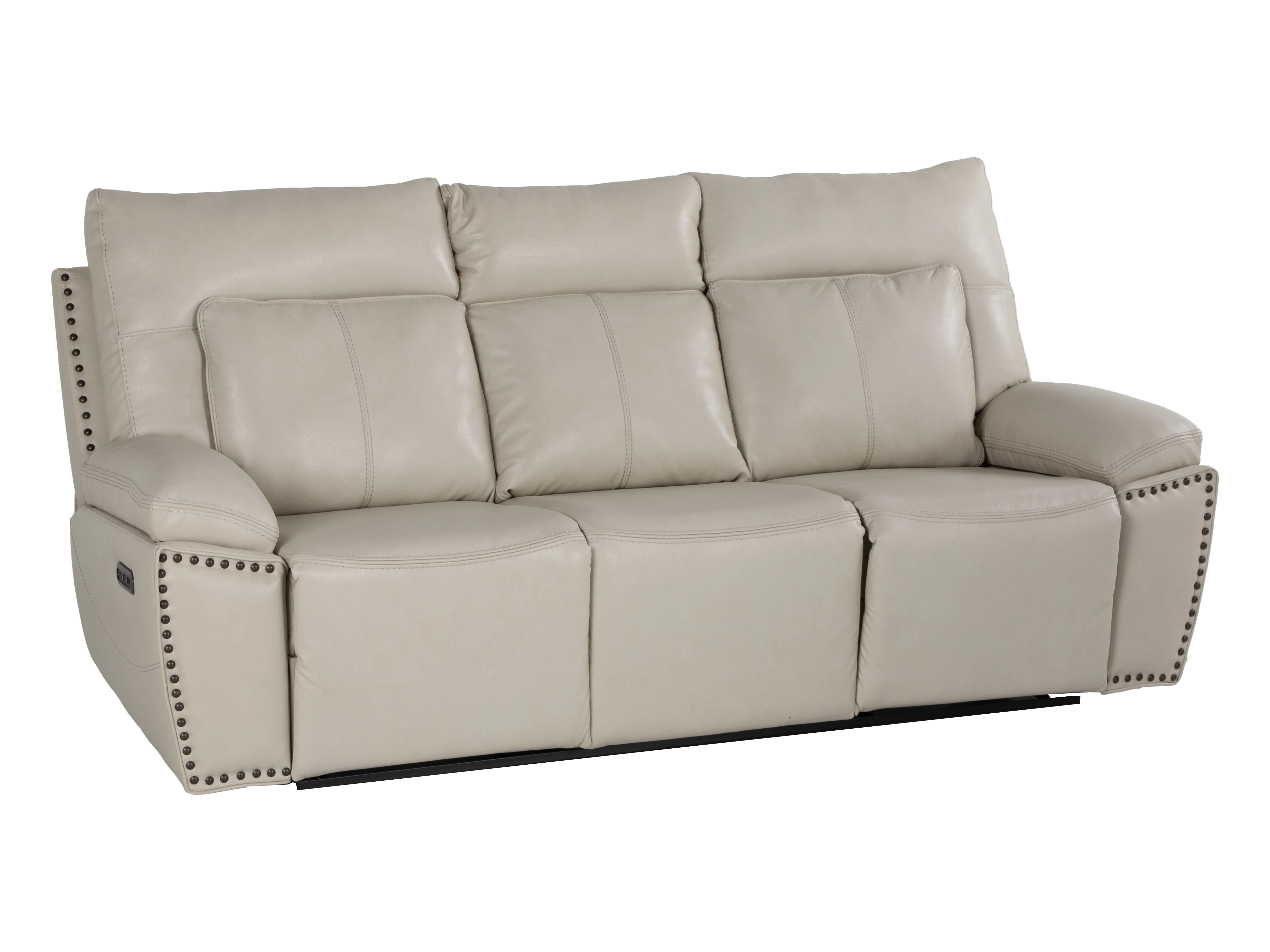 3-Piece Top Grain Leather Power Reclining Living Room Set with Console, Drop-Down Table, Cup Holders & USB (Cream) - Image 5