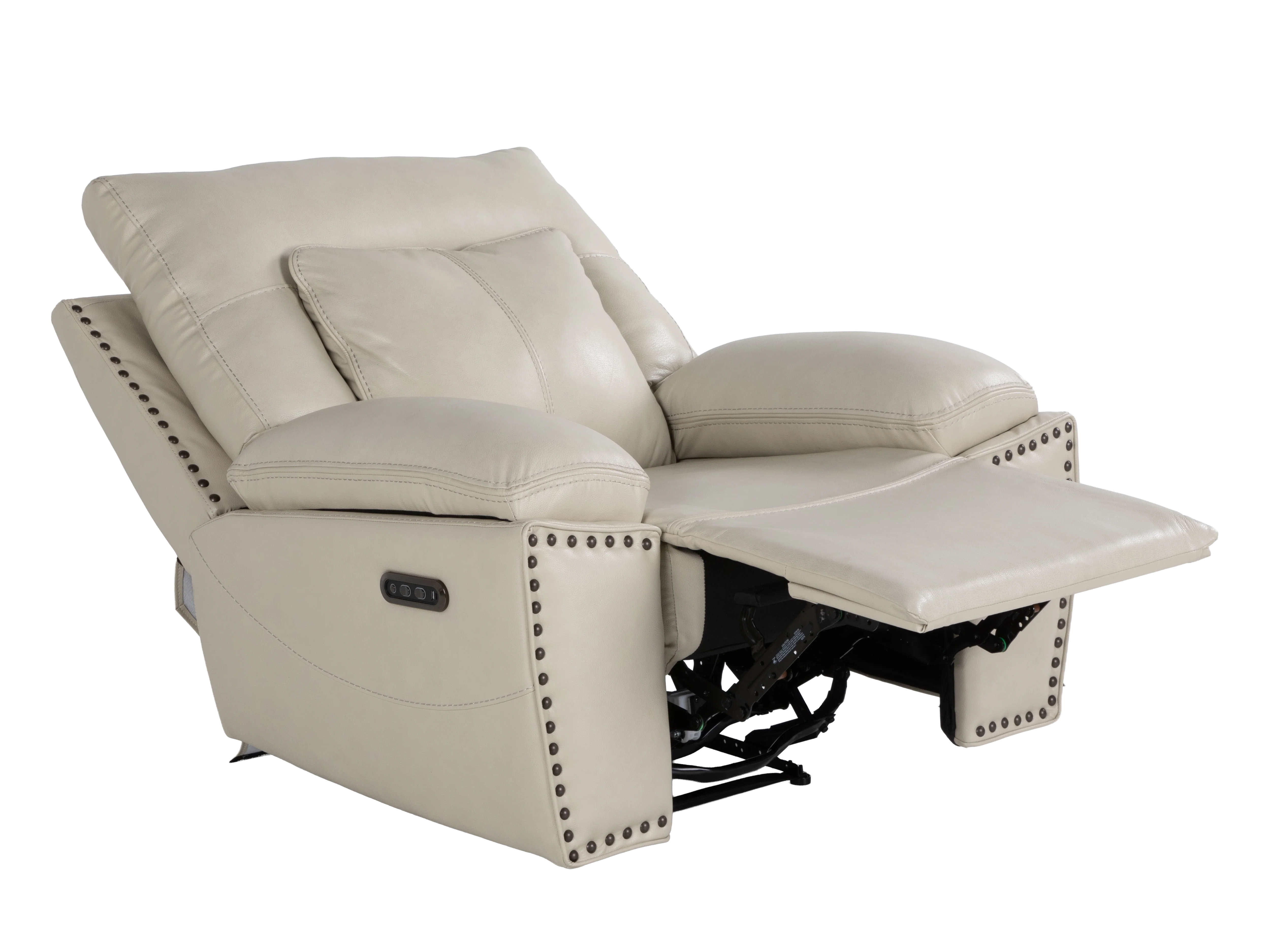 3-Piece Top Grain Leather Power Reclining Living Room Set with Console, Drop-Down Table, Cup Holders & USB (Cream) - Image 6