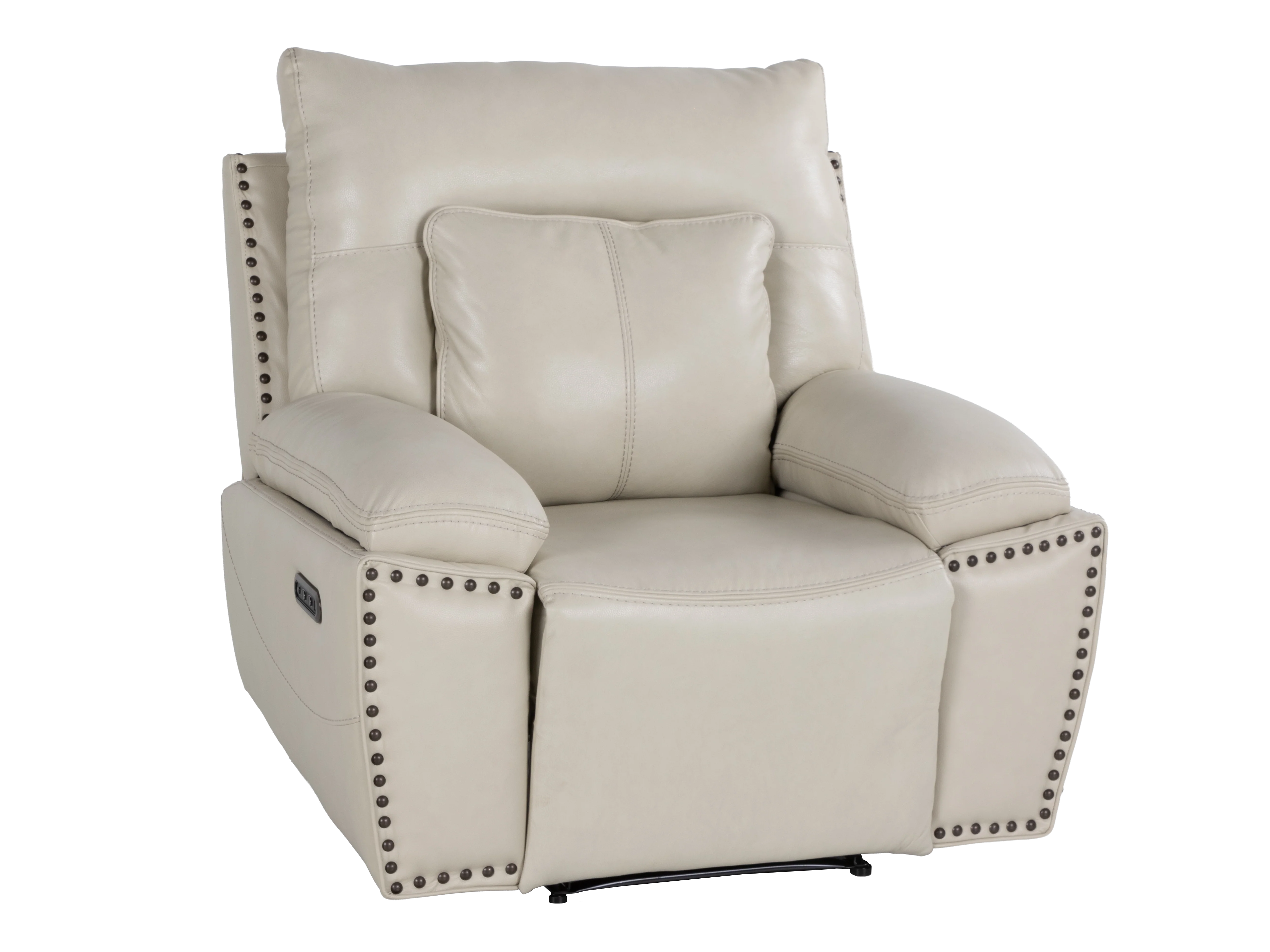 3-Piece Top Grain Leather Power Reclining Living Room Set with Console, Drop-Down Table, Cup Holders & USB (Cream) - Image 7