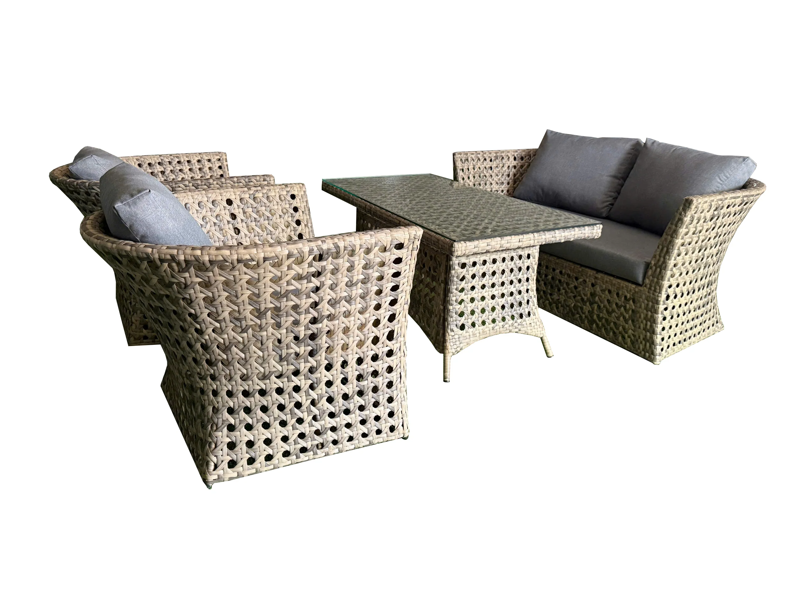 4-Piece Outdoor Wicker Conversation Patio Set with Sofa, 2 Chairs & Glass-Top Table - Image 2