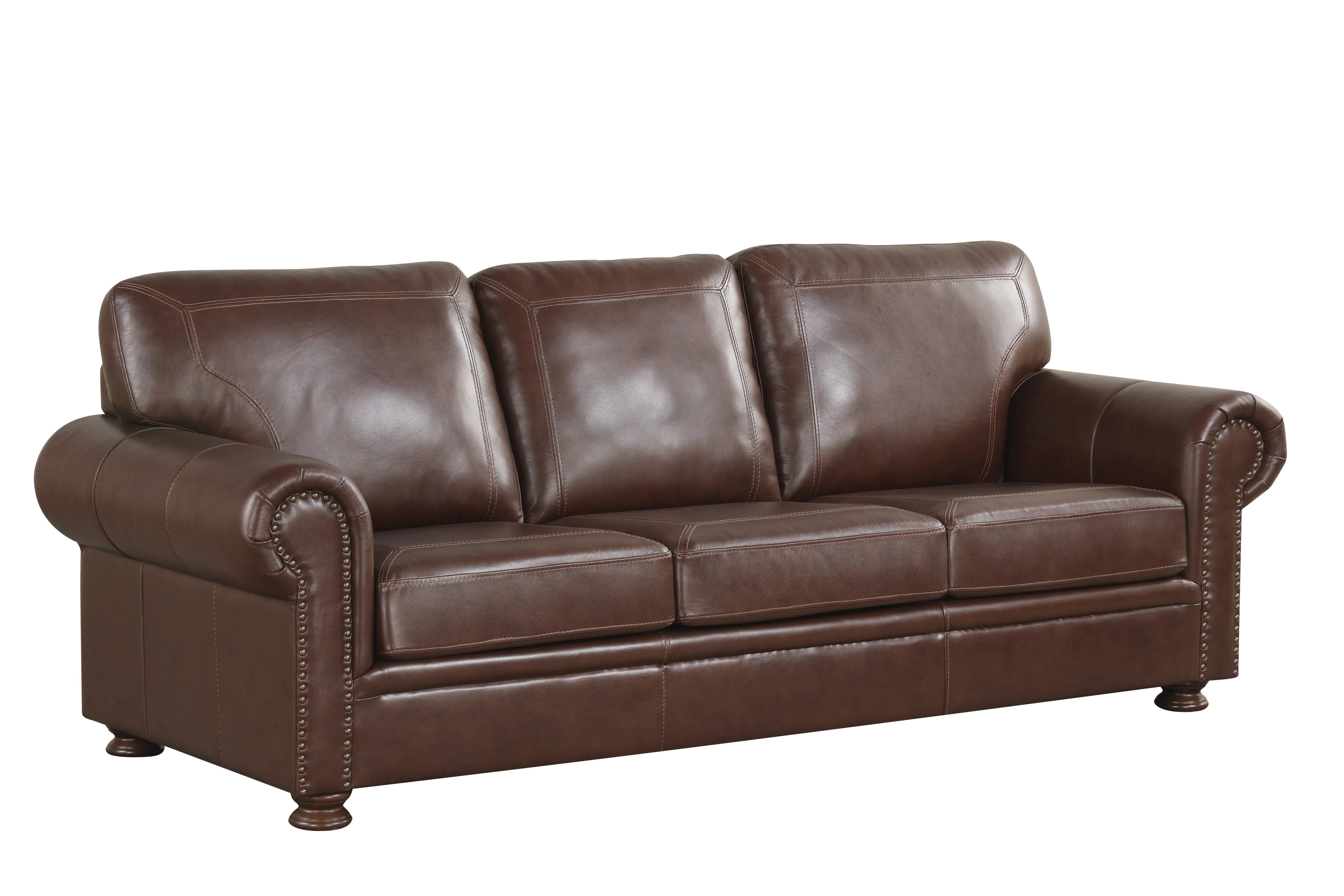 Brown Top-Grain Leather 4-Piece Living Room Set with Sofa, Loveseat, Chair & Ottoman - Image 3