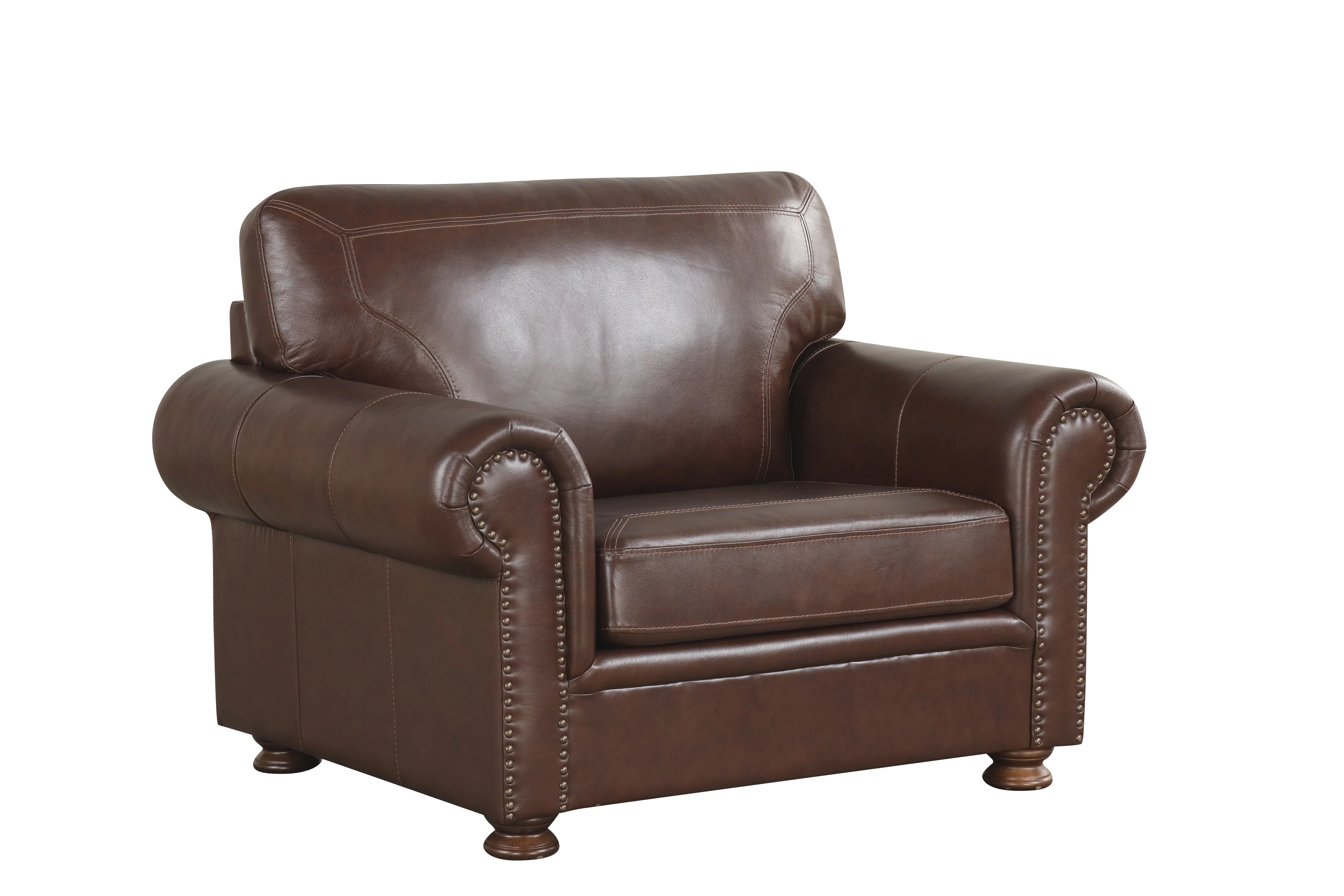 Brown Top-Grain Leather 4-Piece Living Room Set with Sofa, Loveseat, Chair & Ottoman - Image 7