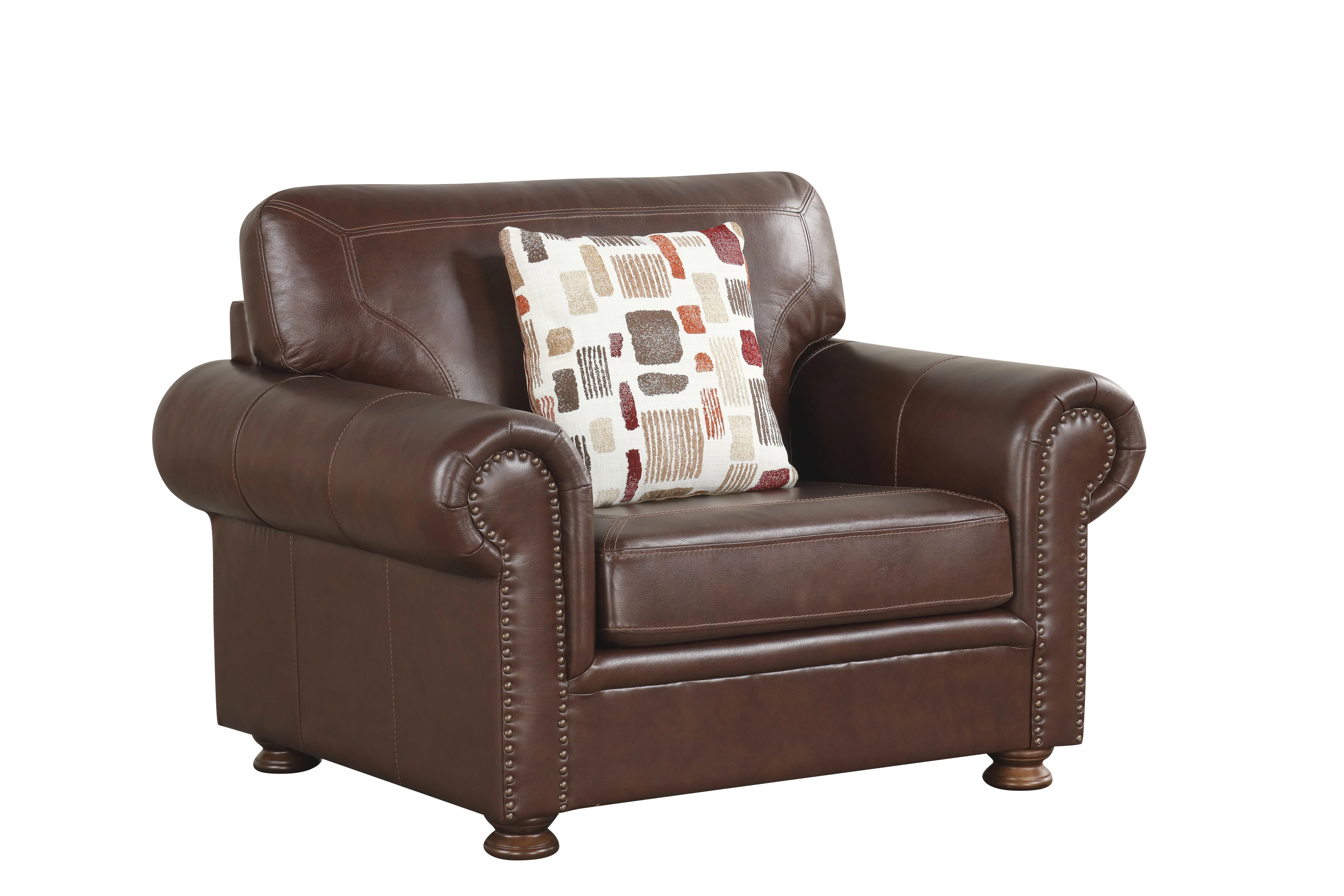 Brown Top-Grain Leather 4-Piece Living Room Set with Sofa, Loveseat, Chair & Ottoman - Image 8