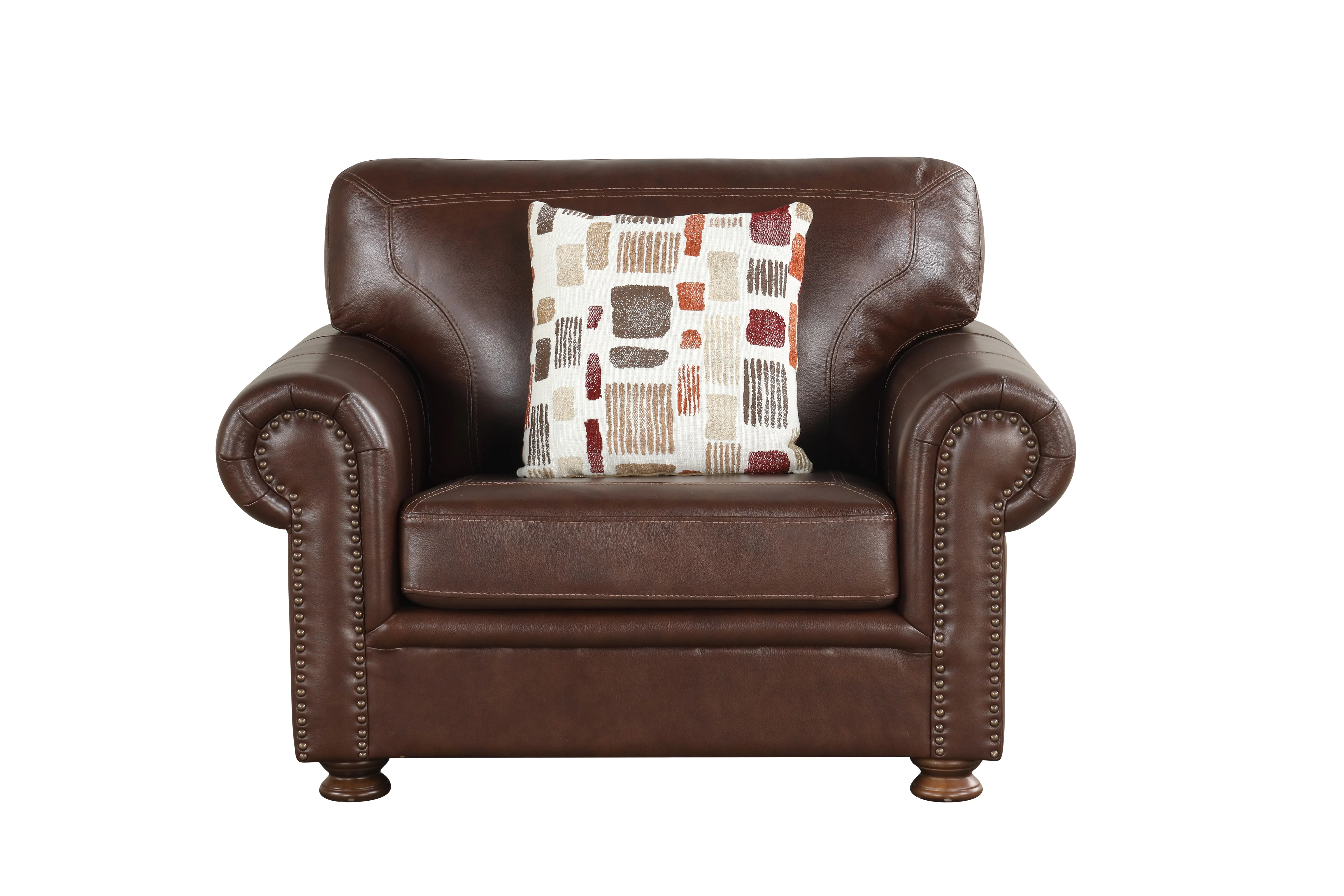 Brown Top-Grain Leather 4-Piece Living Room Set with Sofa, Loveseat, Chair & Ottoman - Image 9