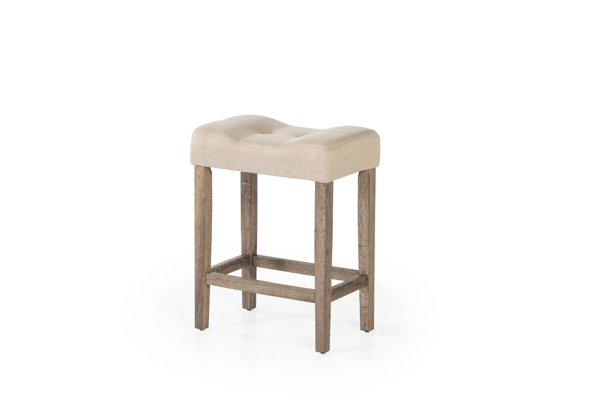 5-Piece Counter-Height Dining Set with Upholstered Backless Stools – Driftwood & Beige - Image 5