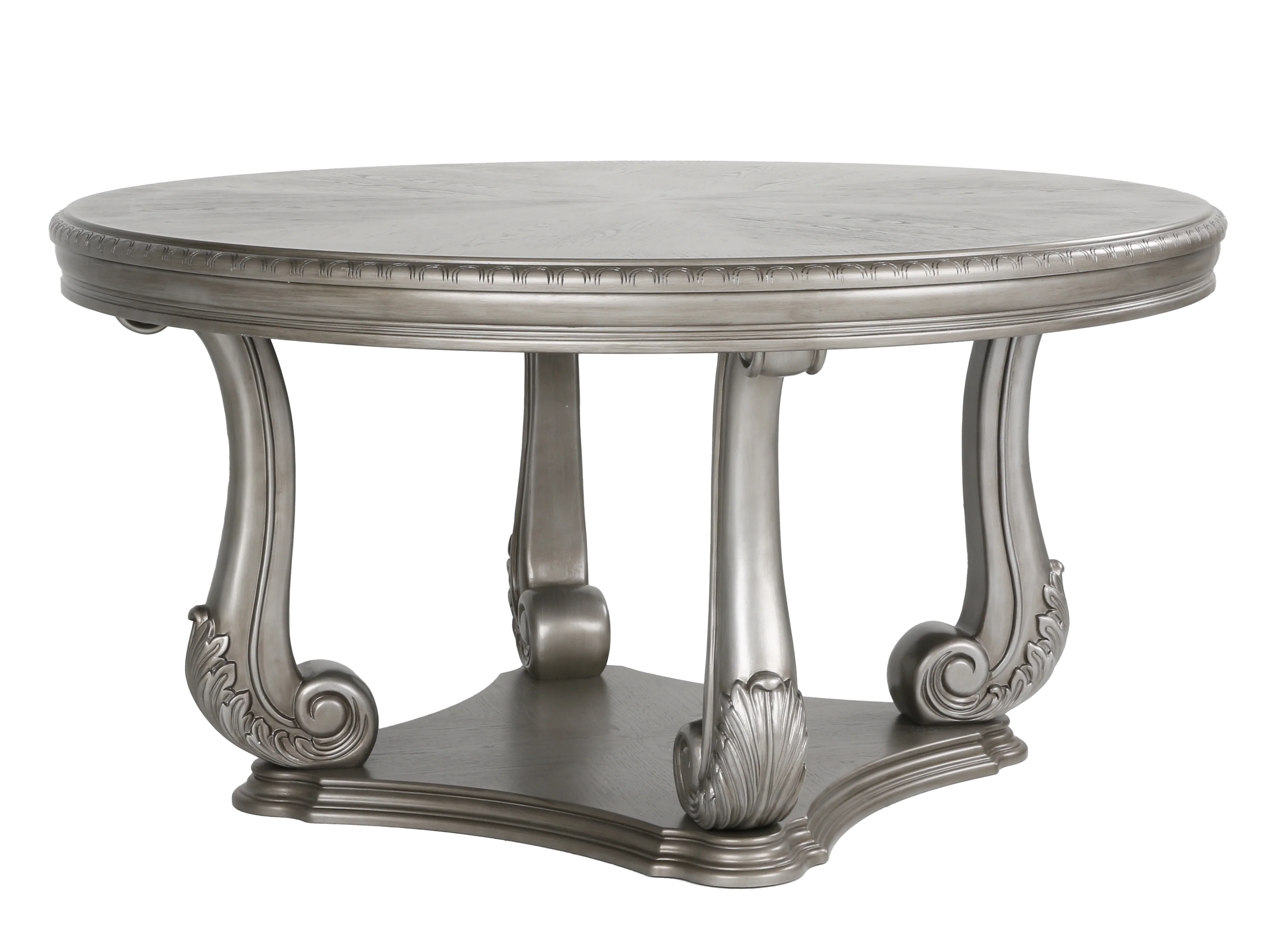 5-Piece Glam Silver Round Dining Set with Tufted Chairs - Image 3
