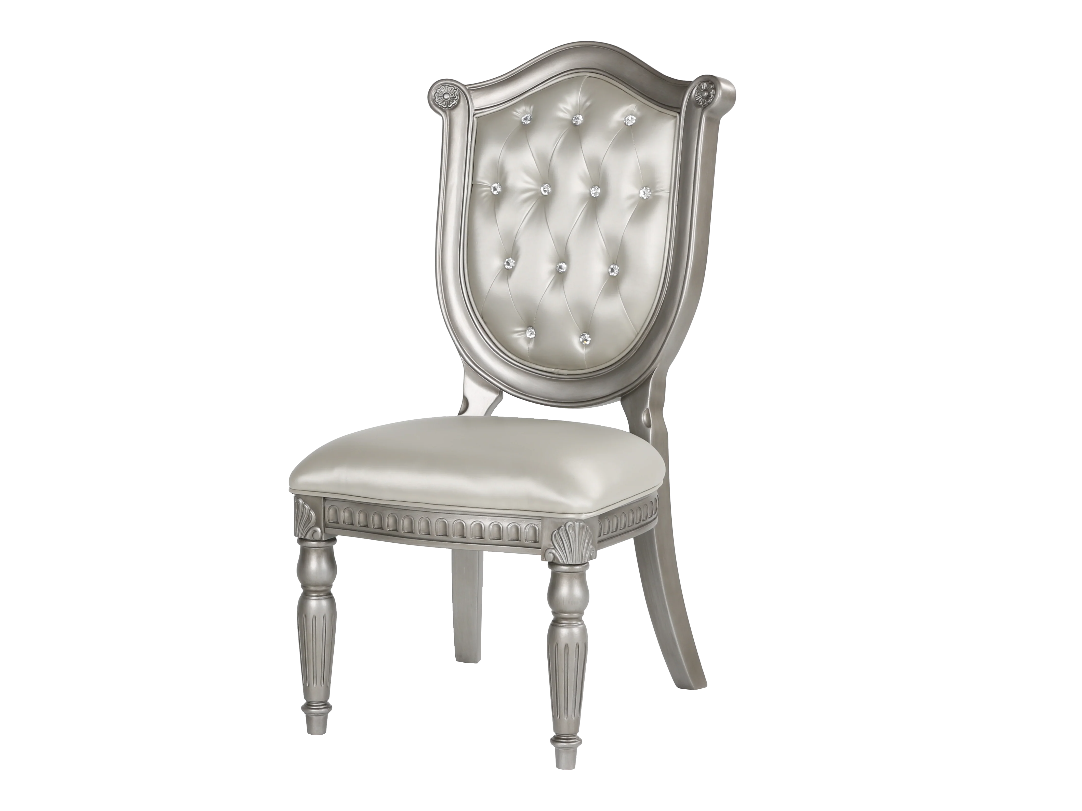 5-Piece Glam Silver Round Dining Set with Tufted Chairs - Image 5