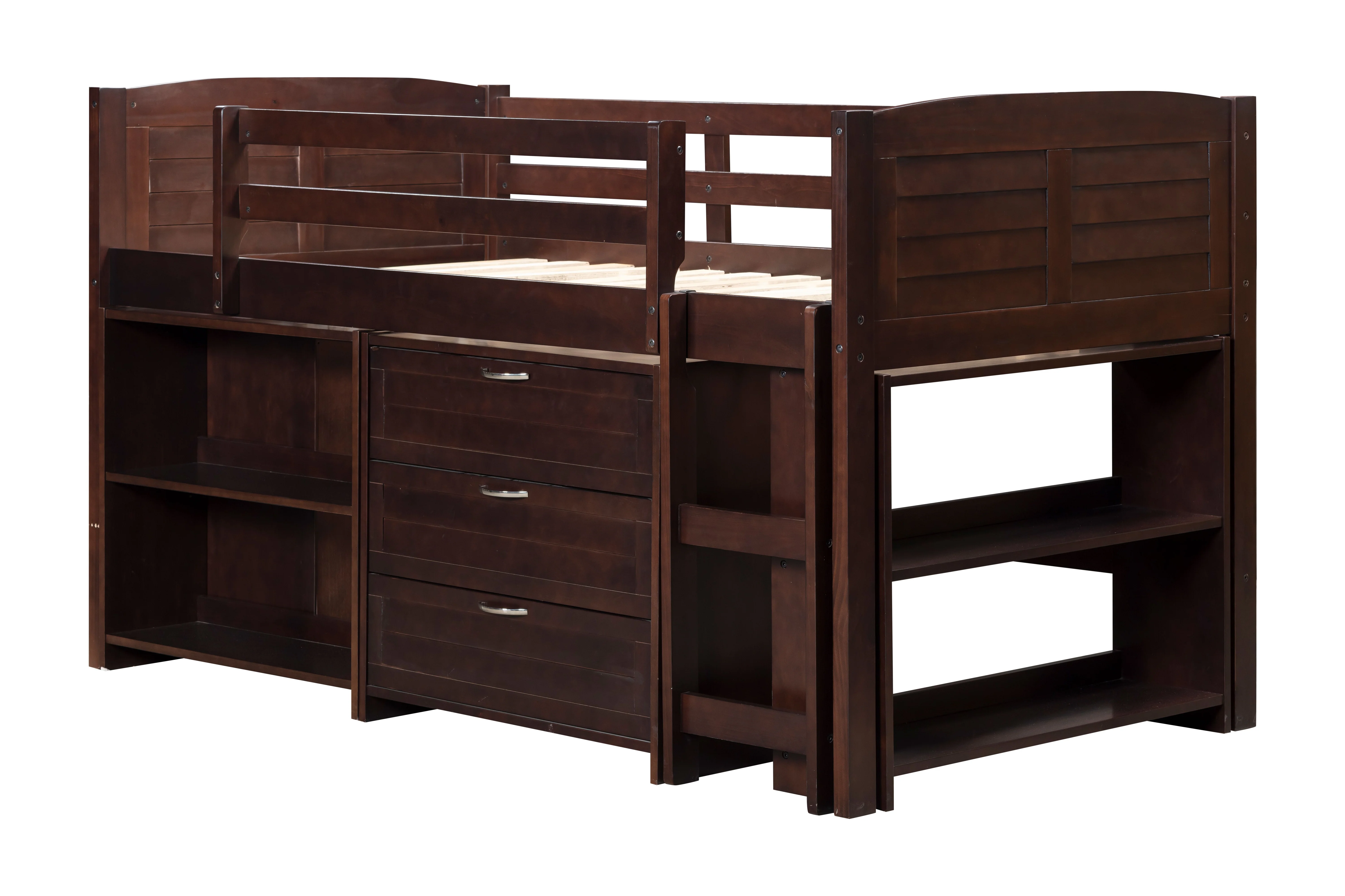 5-Piece Twin-Size Loft Storage Bed with Shelves - Image 3