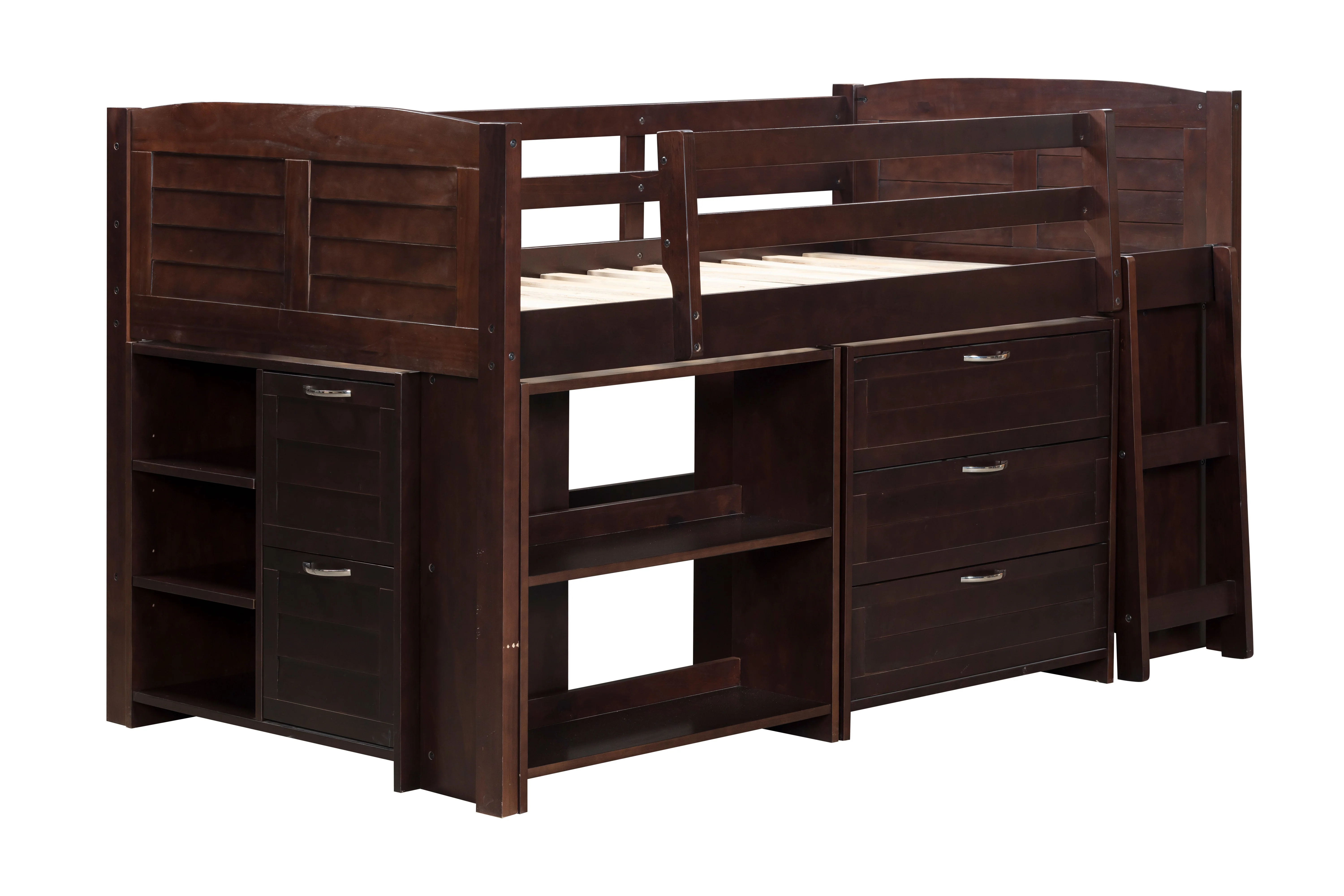 5-Piece Twin-Size Loft Storage Bed with Shelves - Image 4