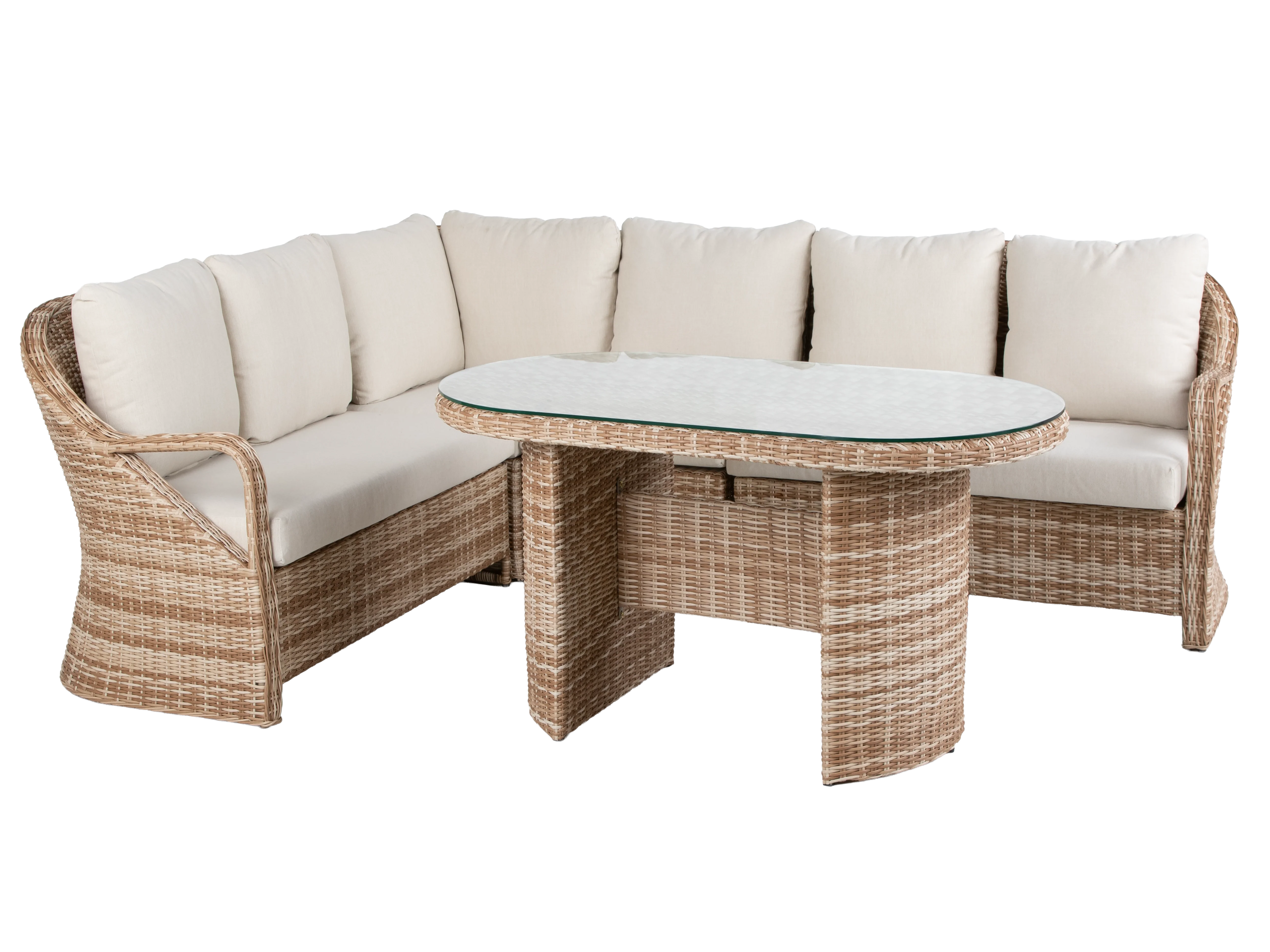 5-Piece Wicker Patio Sectional Sofa Set with Oval Dining Table and Cream Cushions - Image 2