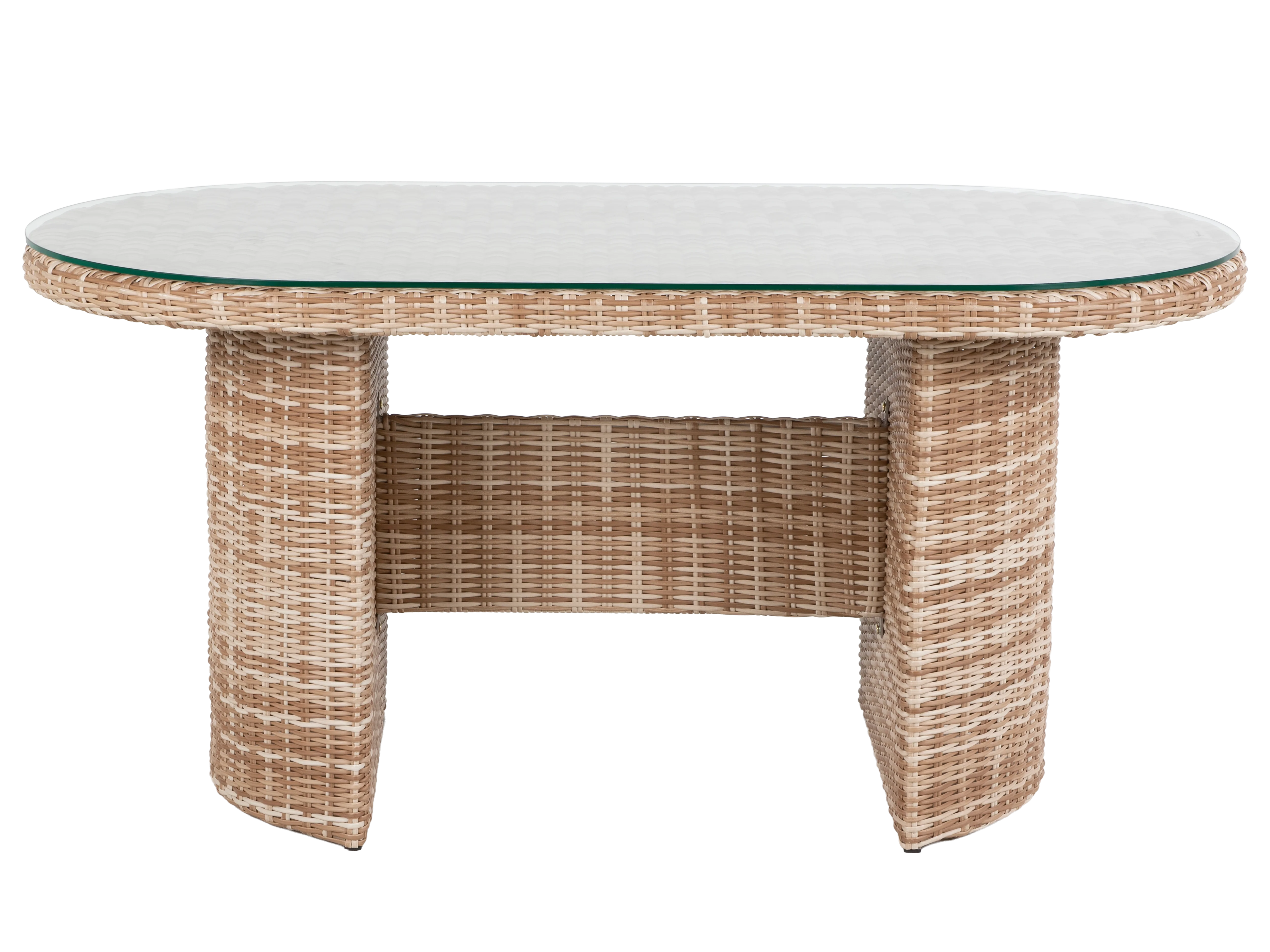 5-Piece Wicker Patio Sectional Sofa Set with Oval Dining Table and Cream Cushions - Image 4