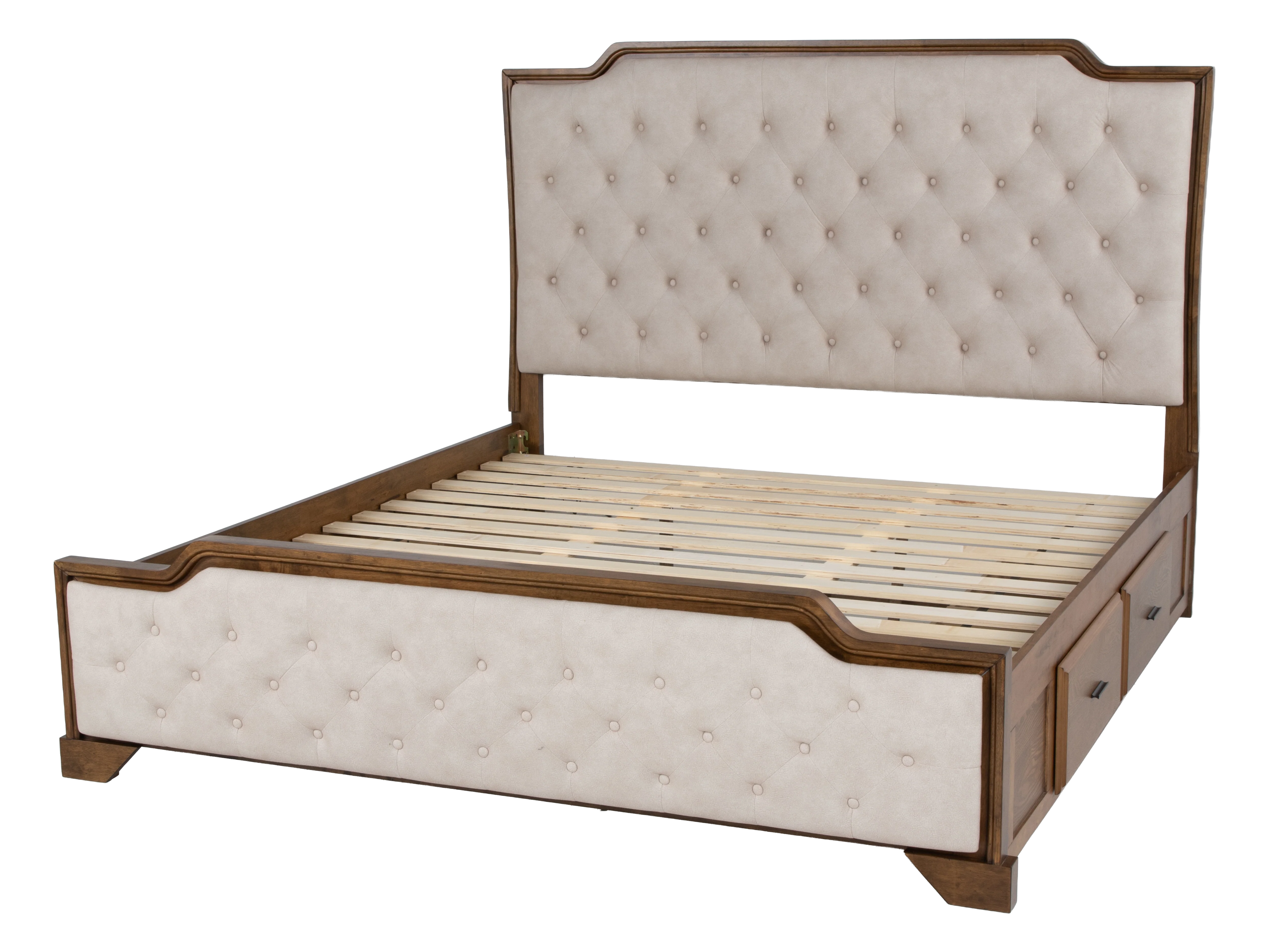 6-Piece Bedroom Set with LED Lighting, Button-Tufted Upholstered Storage Bed, Dresser, Mirror & Nightstand — Light Oak Finish - Image 3