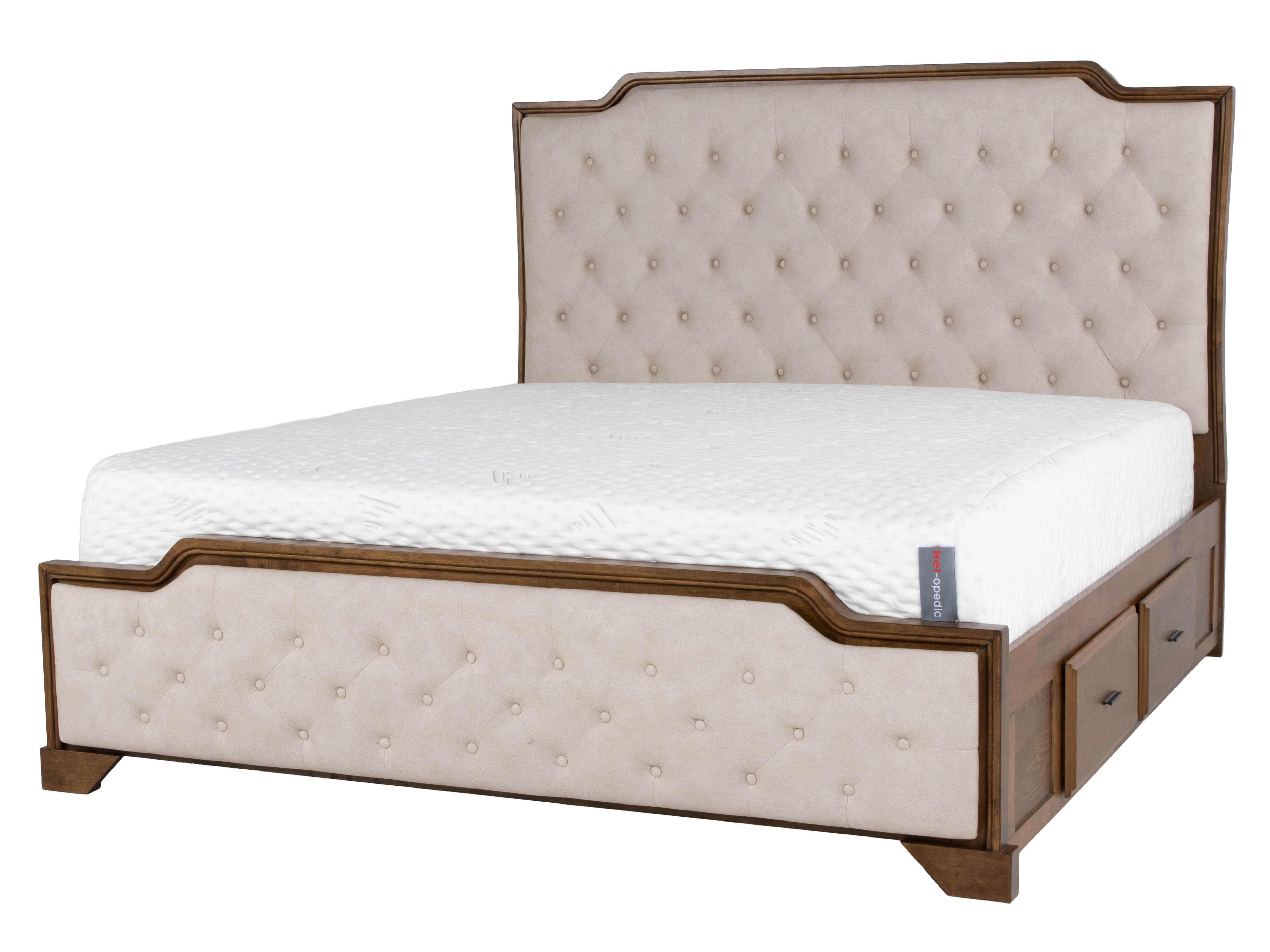 6-Piece Bedroom Set with LED Lighting, Button-Tufted Upholstered Storage Bed, Dresser, Mirror & Nightstand — Light Oak Finish - Image 4