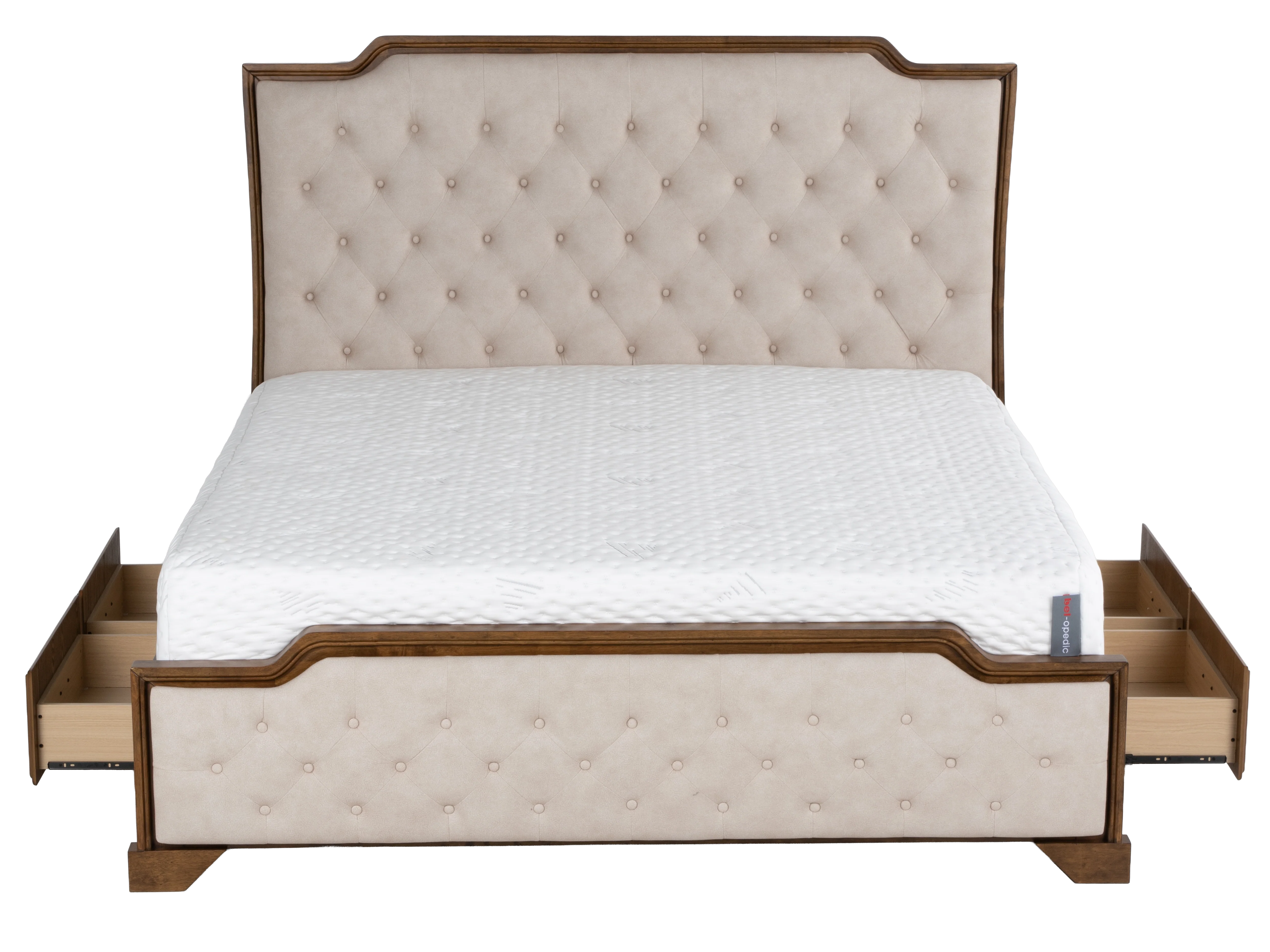 6-Piece Bedroom Set with LED Lighting, Button-Tufted Upholstered Storage Bed, Dresser, Mirror & Nightstand — Light Oak Finish - Image 6
