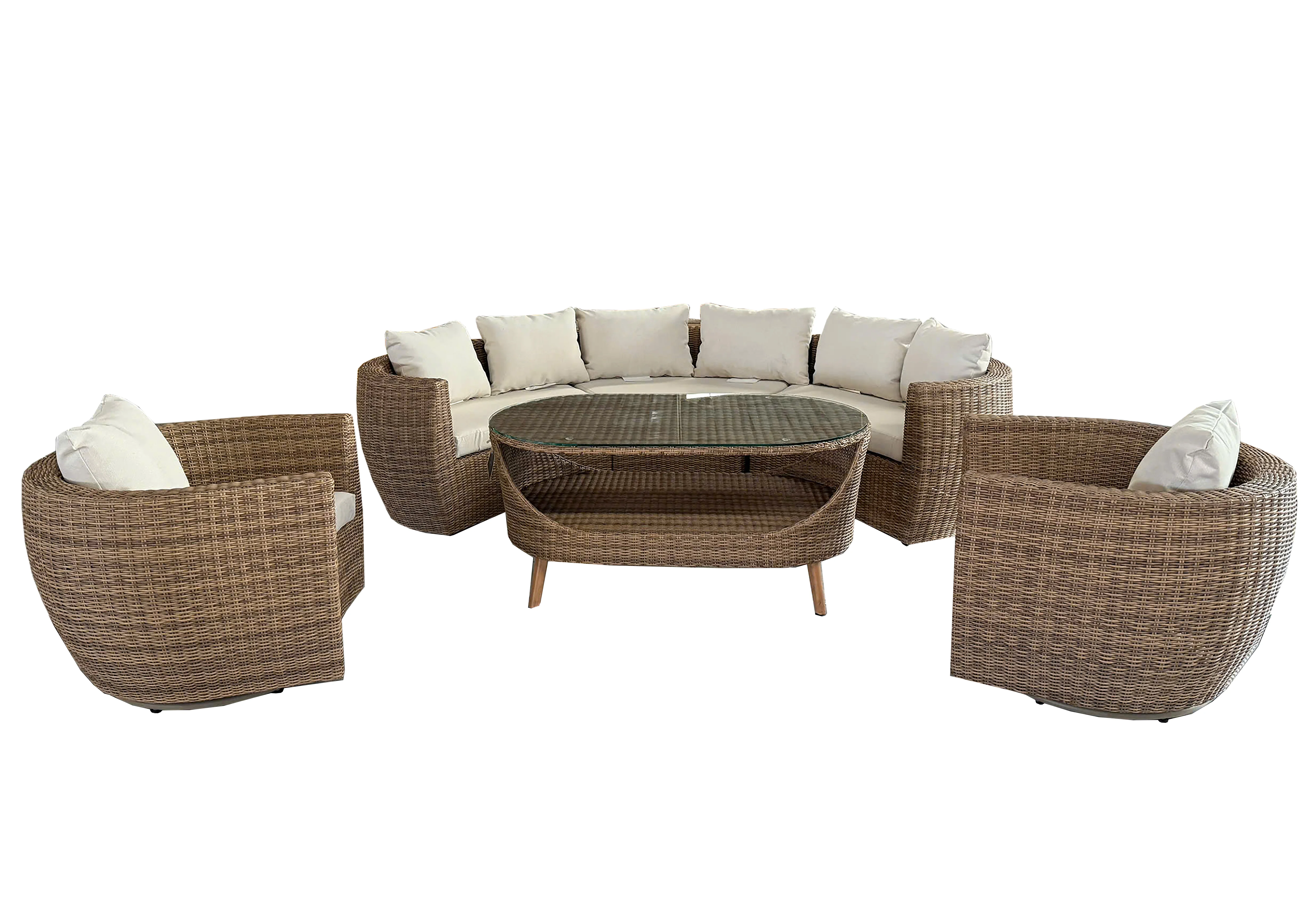 6-Piece Outdoor Wicker Set with Curved Modular Sofa, Swivel Chairs & Coffee Table - Image 2