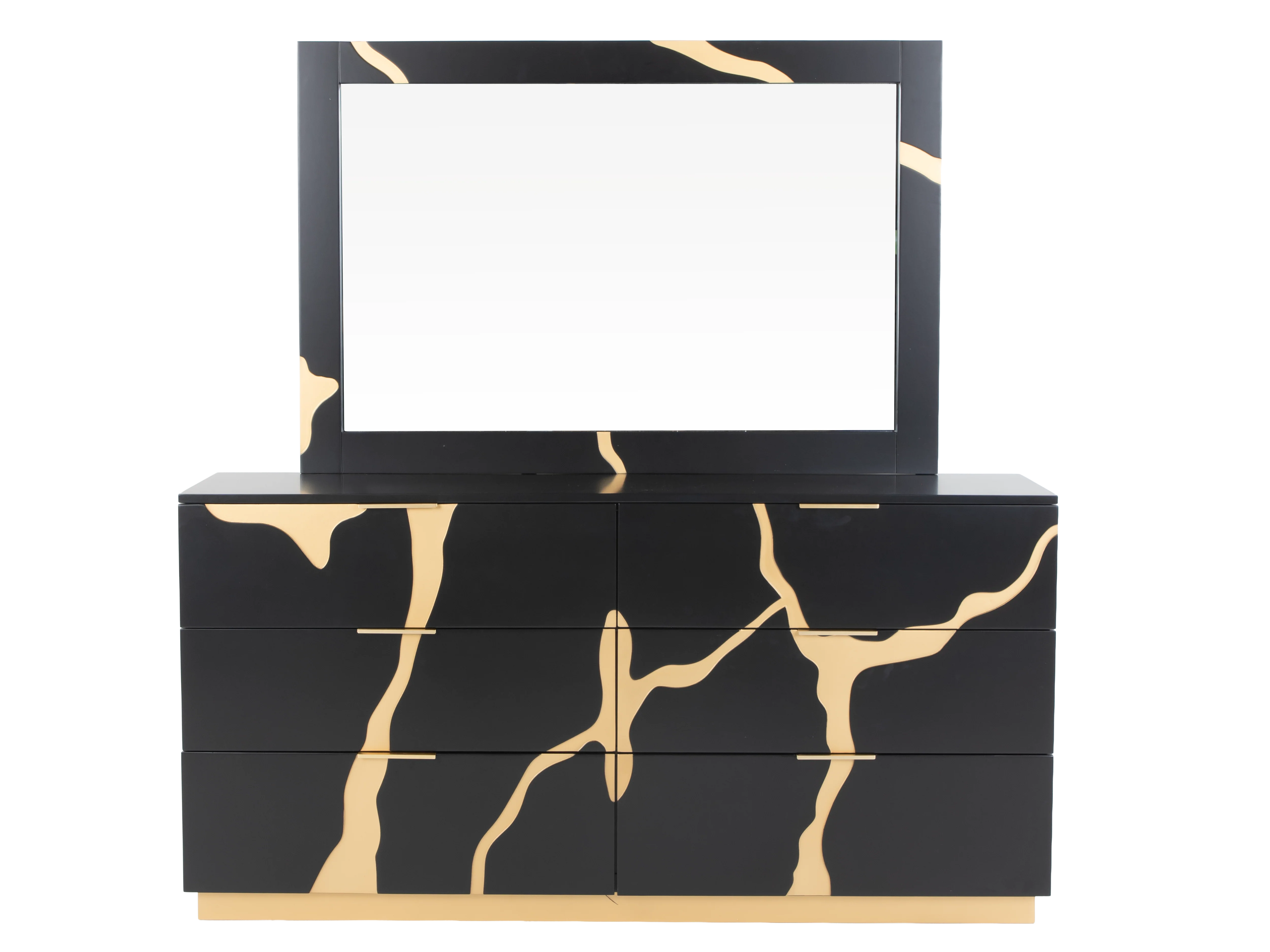 6 Piece Modern Bedroom Set - Black with Gold Accents - Image 5