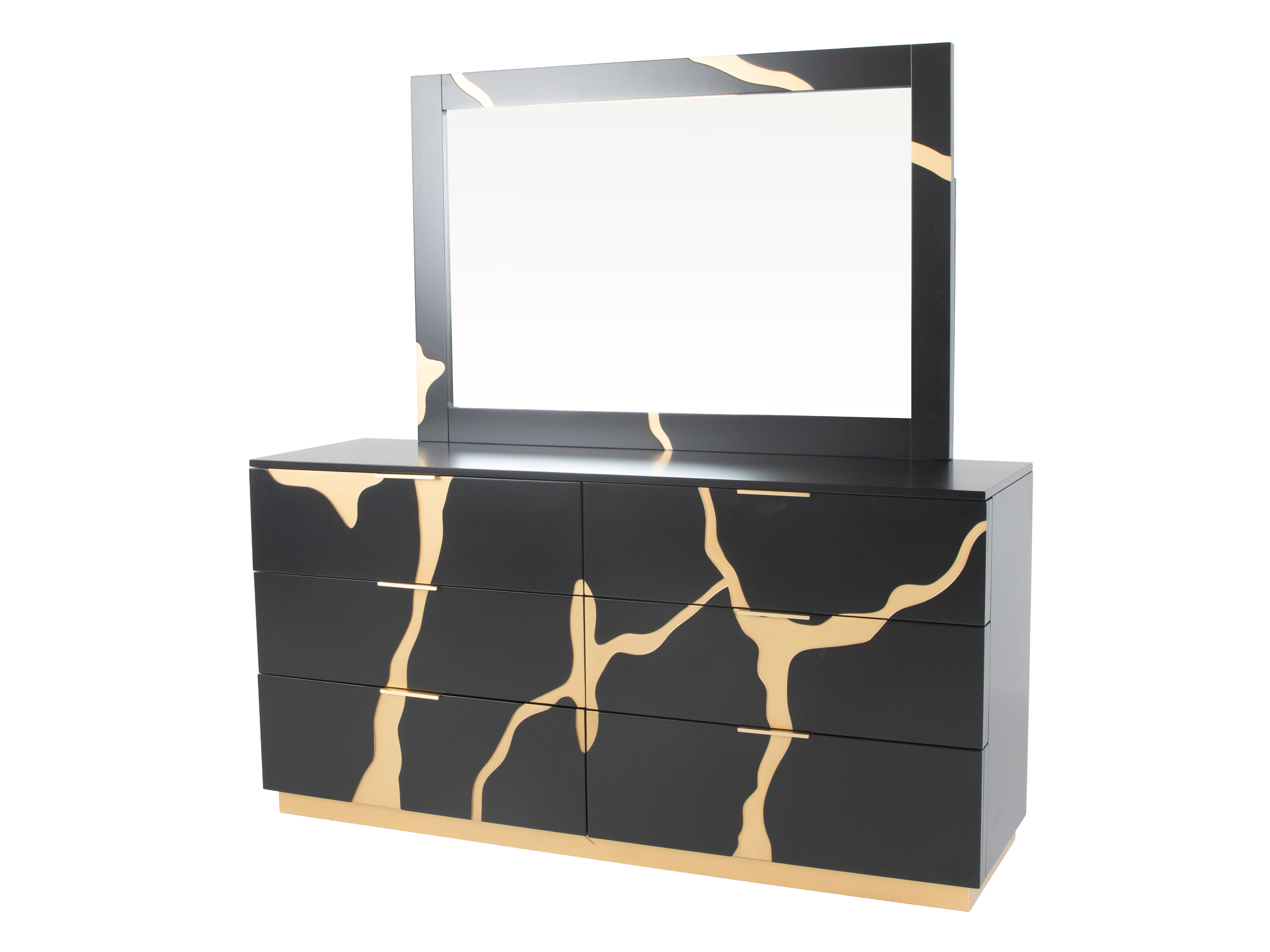 6 Piece Modern Bedroom Set - Black with Gold Accents - Image 7