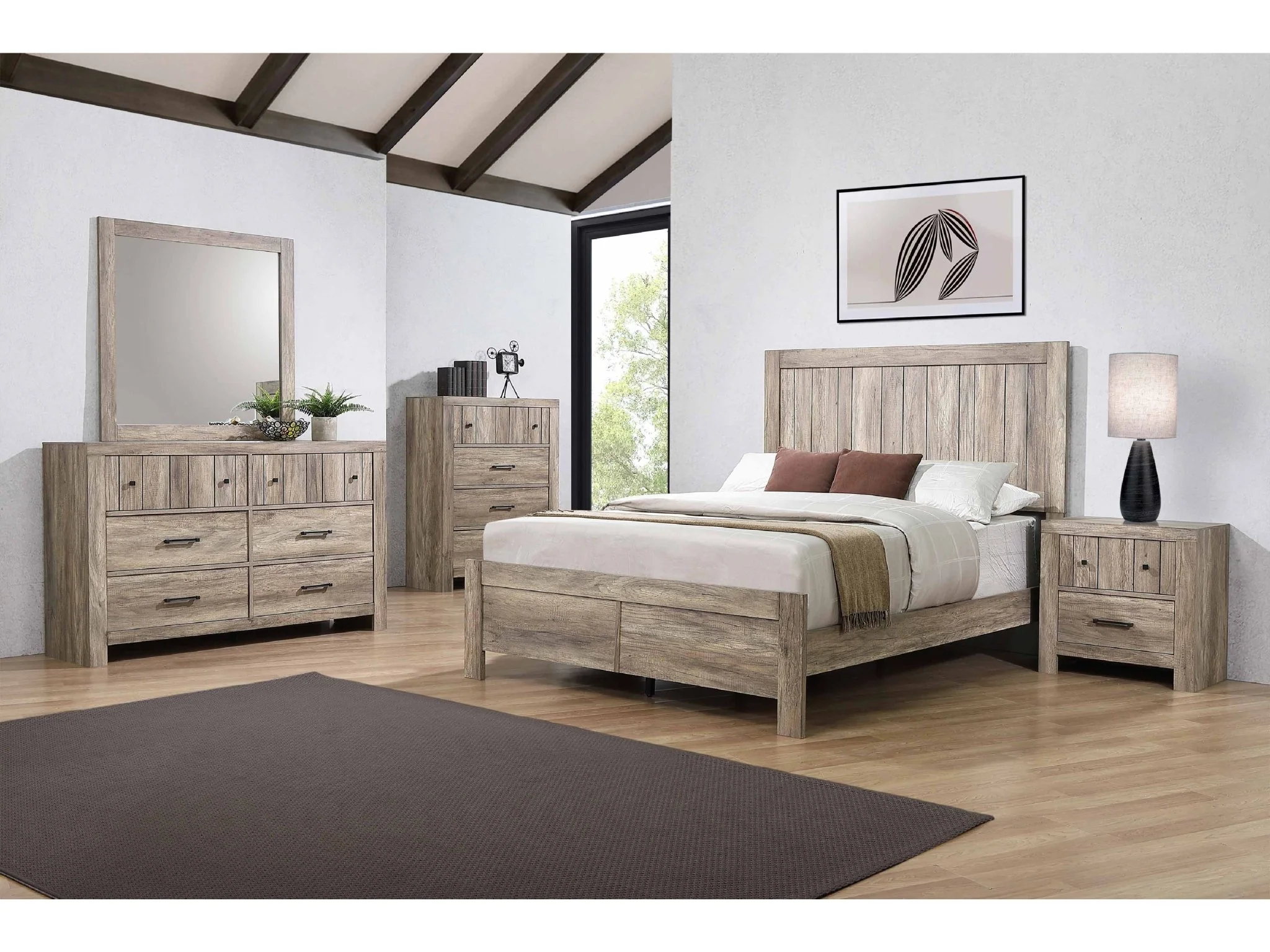 6 Piece Modern Farmhouse Bedroom Set - King - Image 2