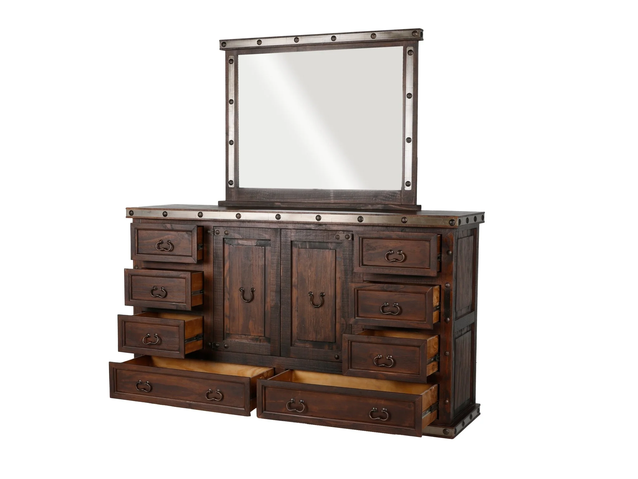 6-Piece Rustic Brown Hacienda Bedroom Set with Bed, Dresser, Mirror & Nightstand - Image 8