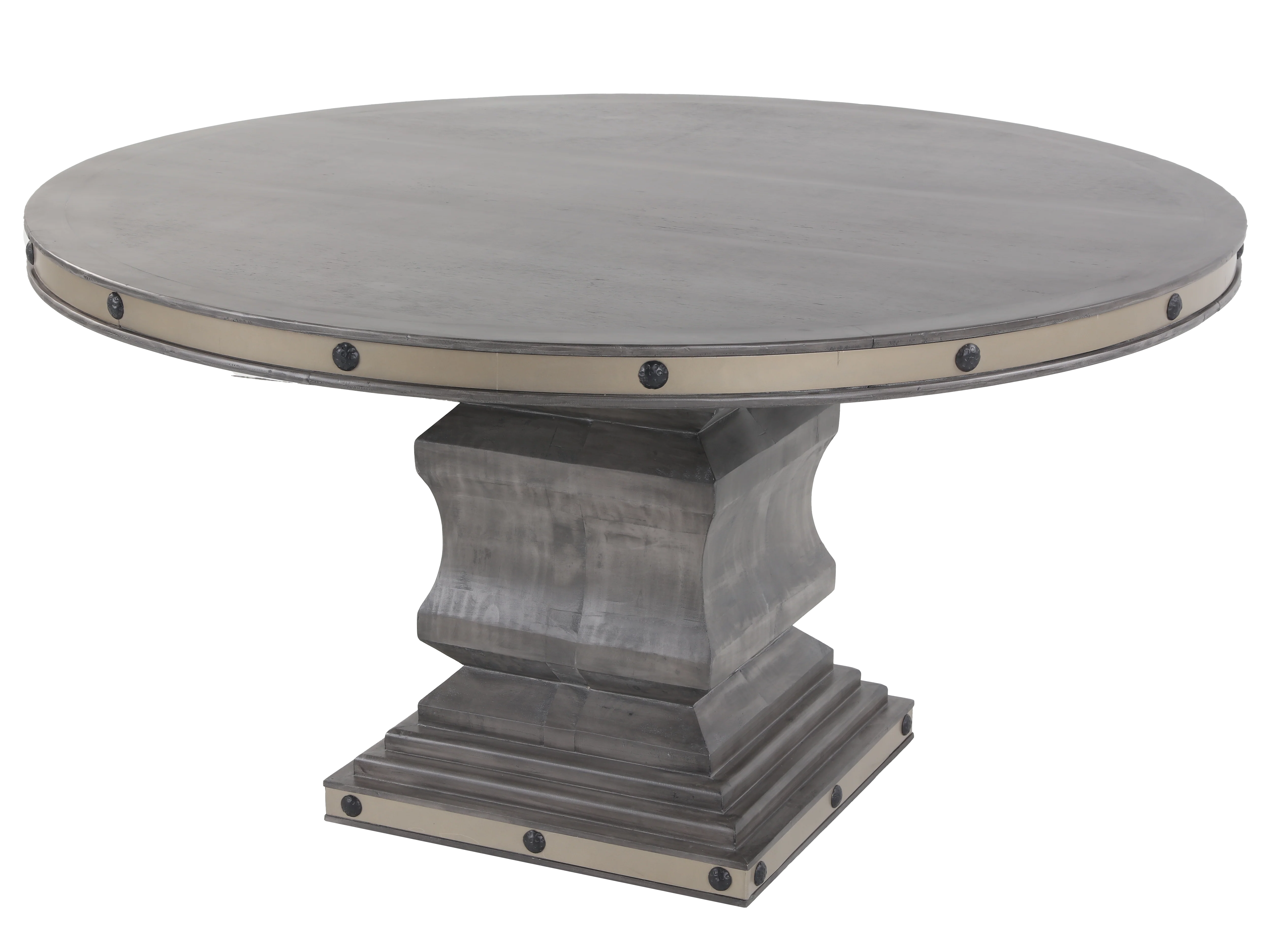 7-Piece Round Rustic Dining Set with Rivet-Trim Chairs (Gray/Charcoal) - Image 3