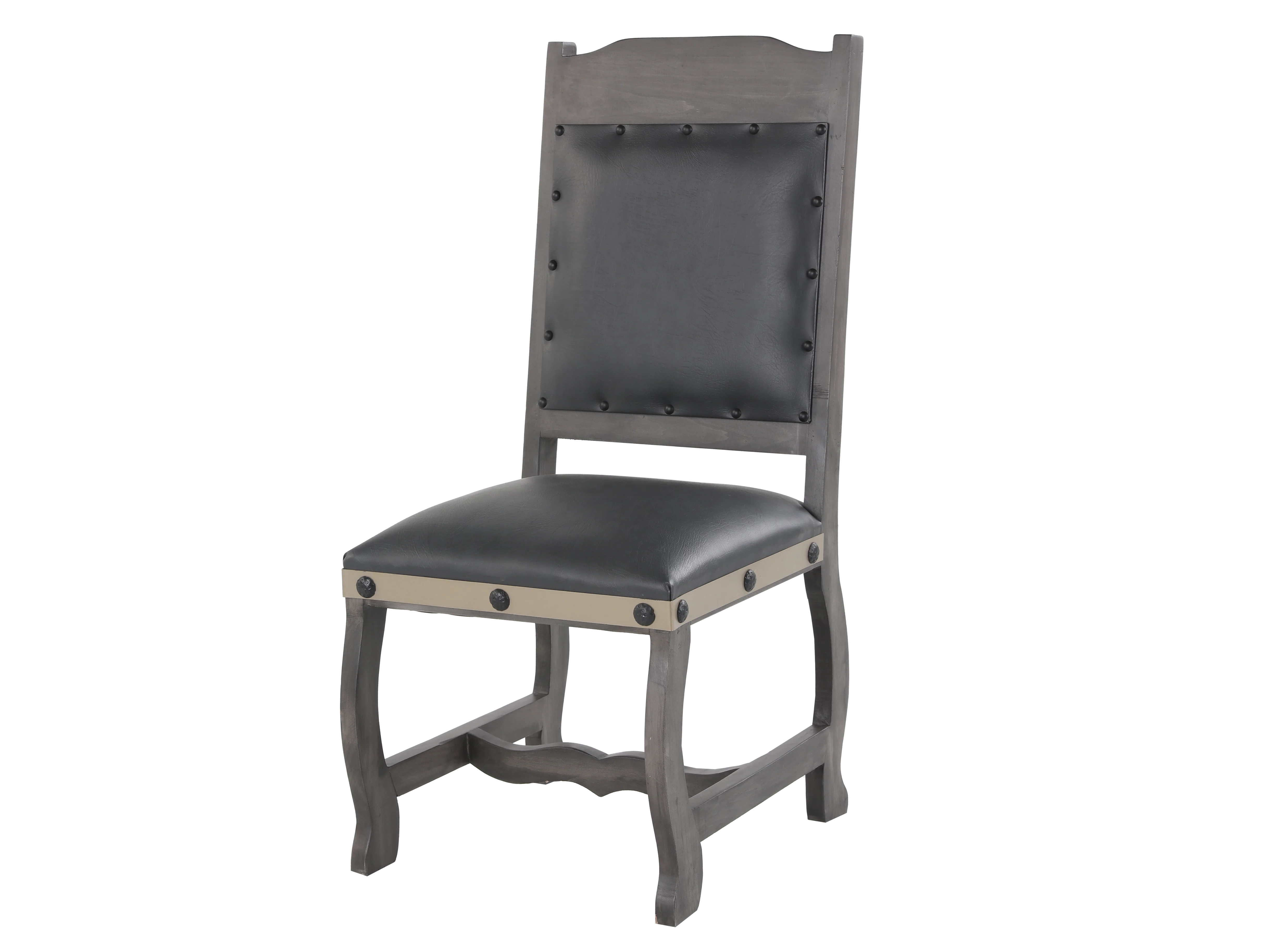 7-Piece Round Rustic Dining Set with Rivet-Trim Chairs (Gray/Charcoal) - Image 5