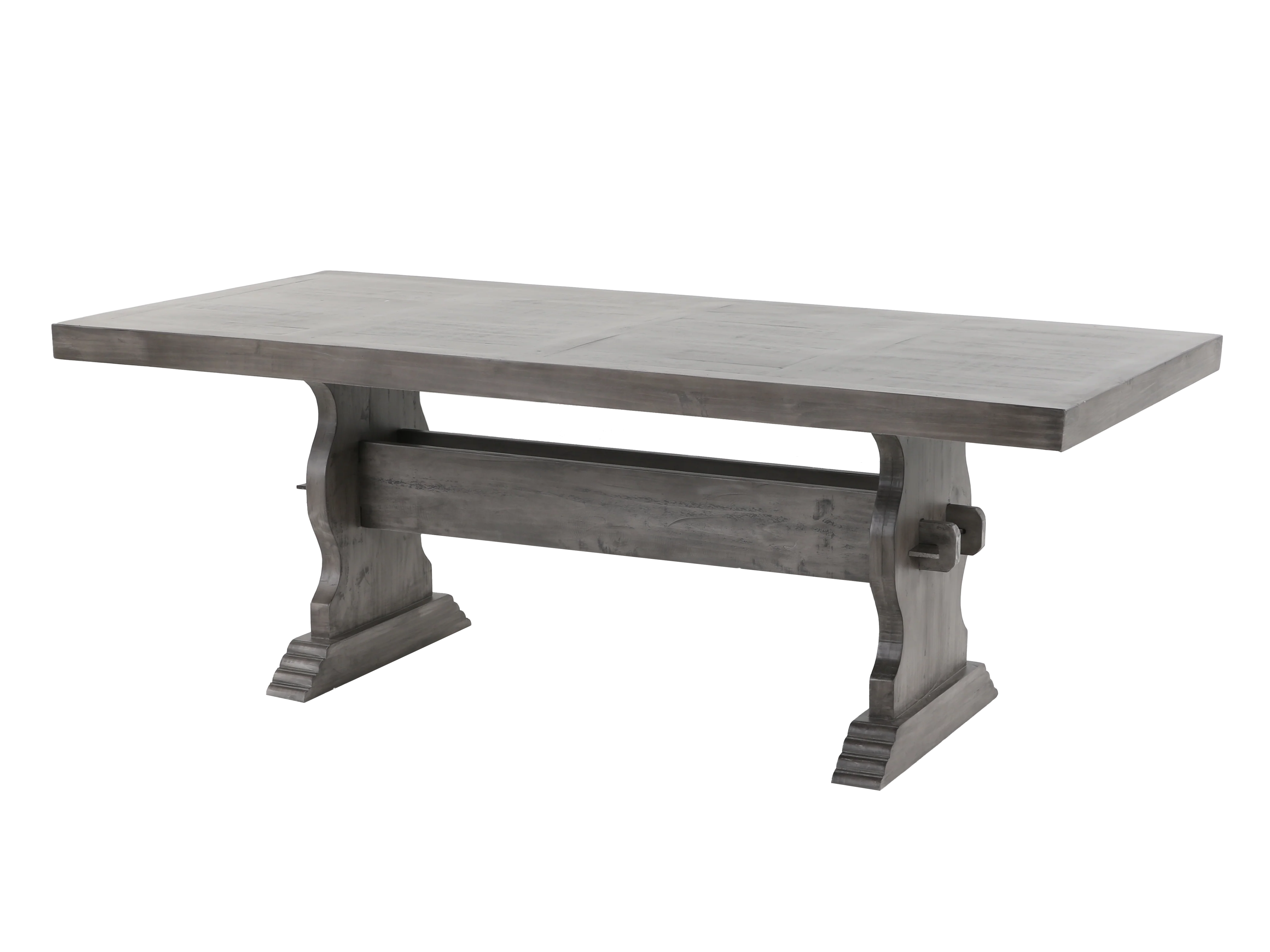 7-Piece Trestle Dining Set with Tufted High-Back Chairs (Gray/Ivory) - Image 3