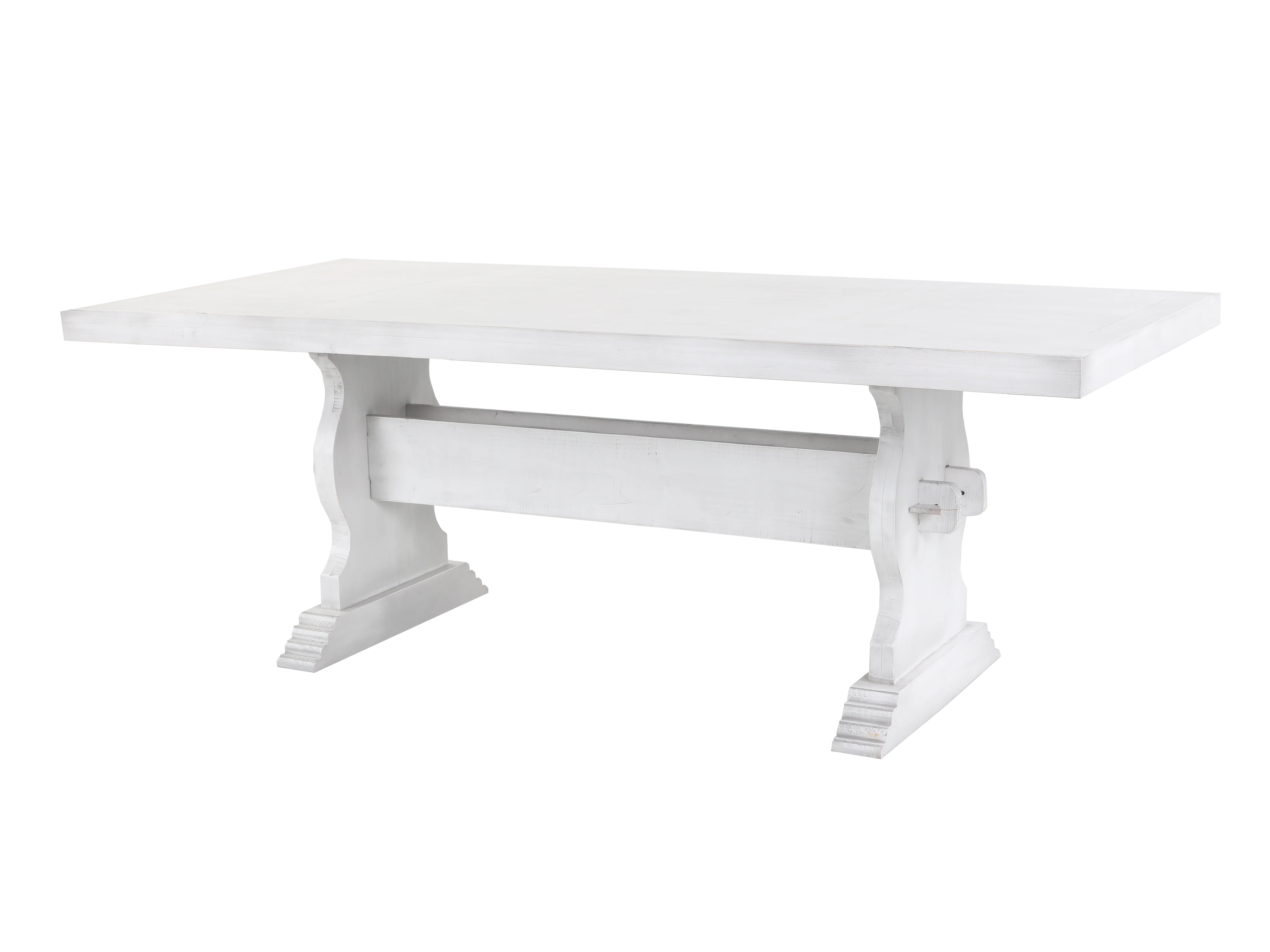 7-Piece White Trestle Dining Set with 6 Tufted High-Back Chairs (Gray) - Image 3