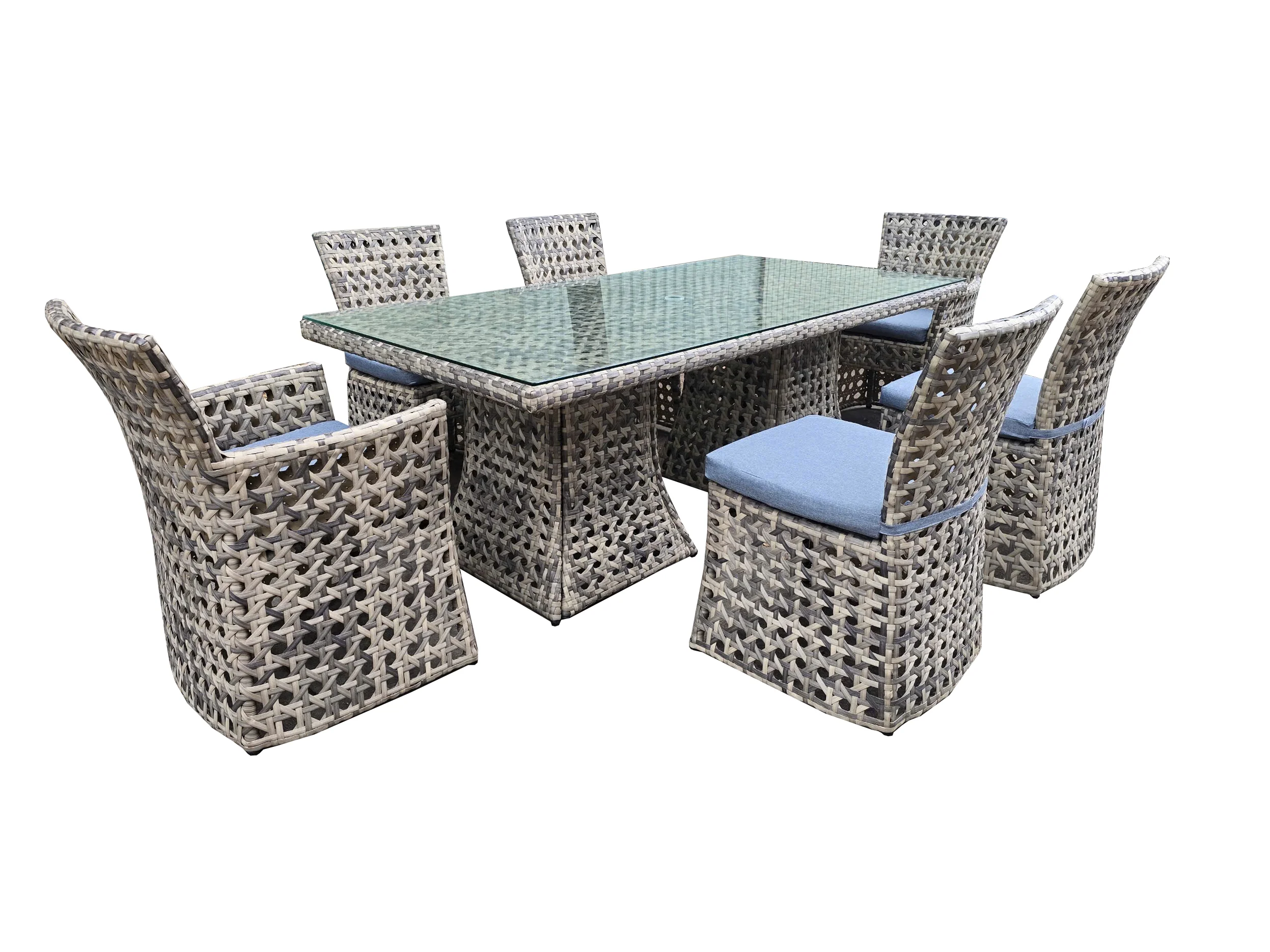 7-Piece Wicker Patio Dining Set - Tempered Glass Table & 6 Chairs - Image 2