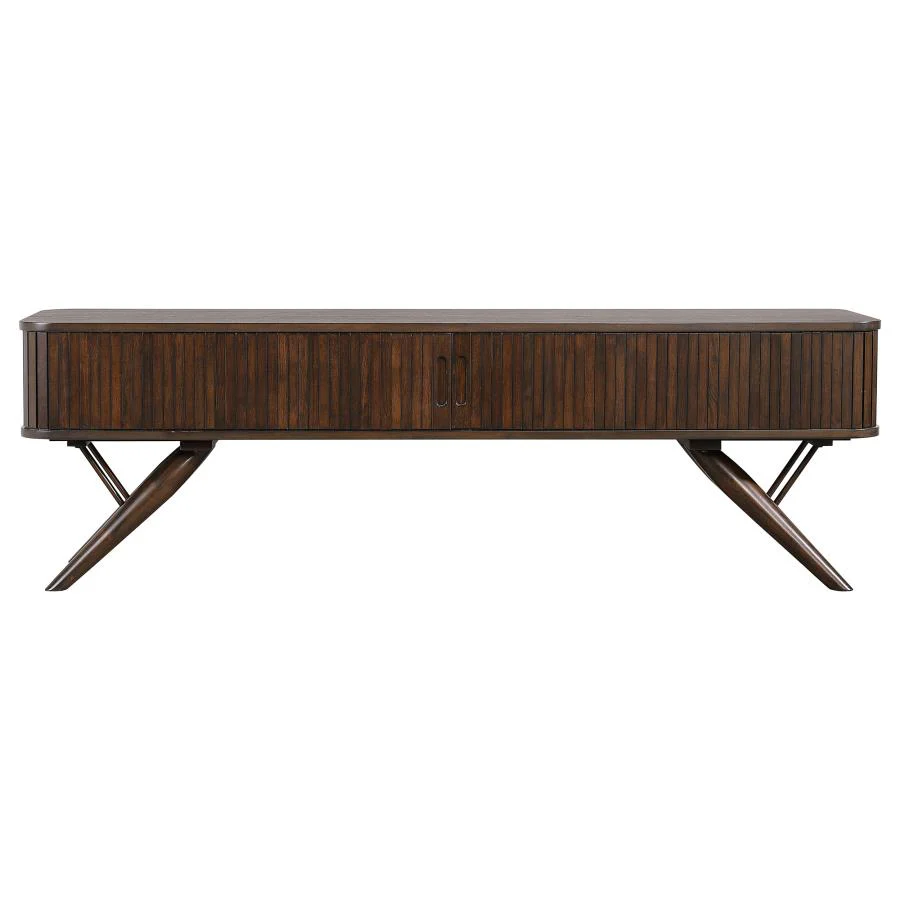 Valna - Wood TV Stand With Sliding Doors - Walnut - Image 4