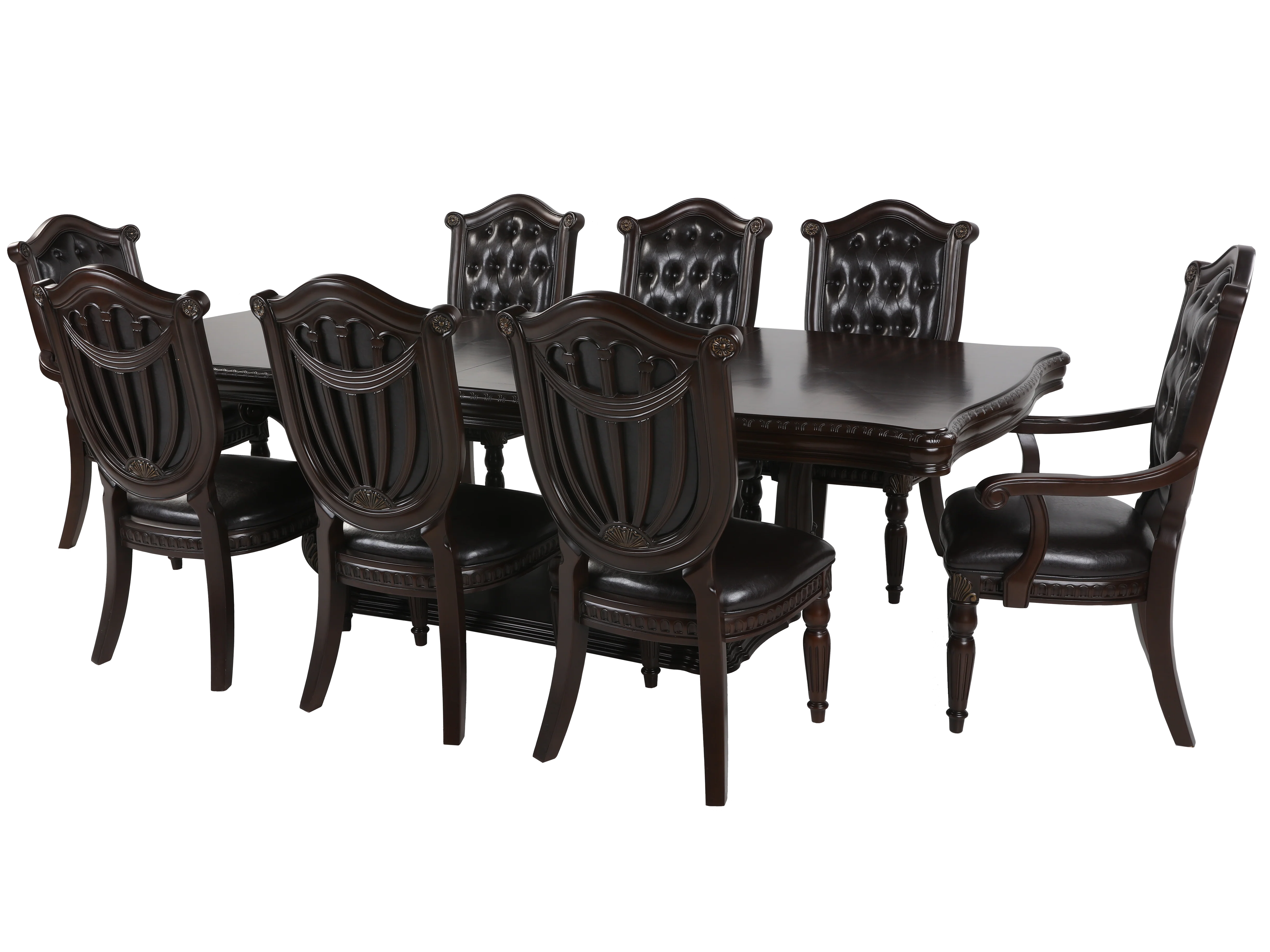 9-Piece Dark Cherry Formal Dining Set with Shield Back Chairs - Image 2
