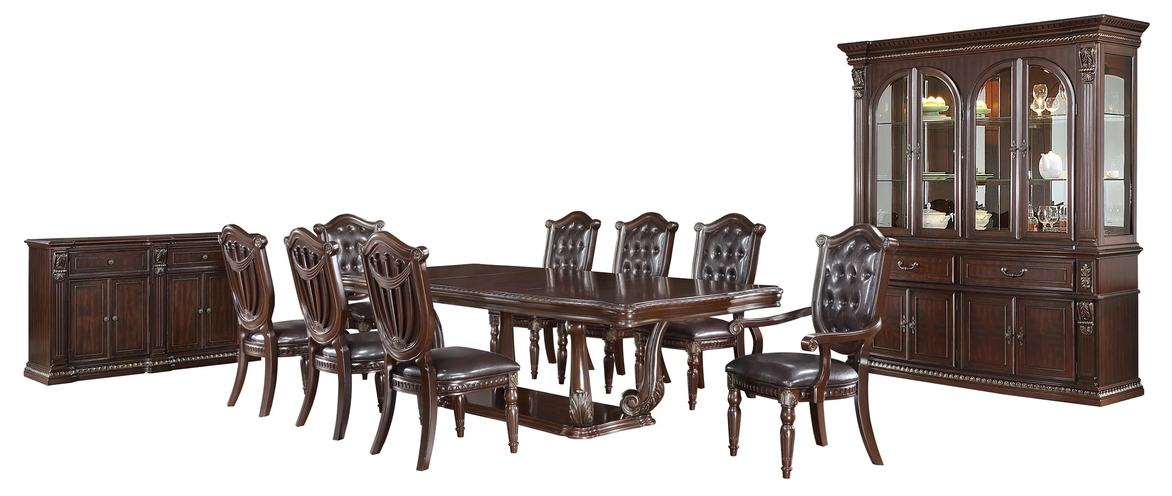 9-Piece Dark Cherry Formal Dining Set with Shield Back Chairs - Image 3