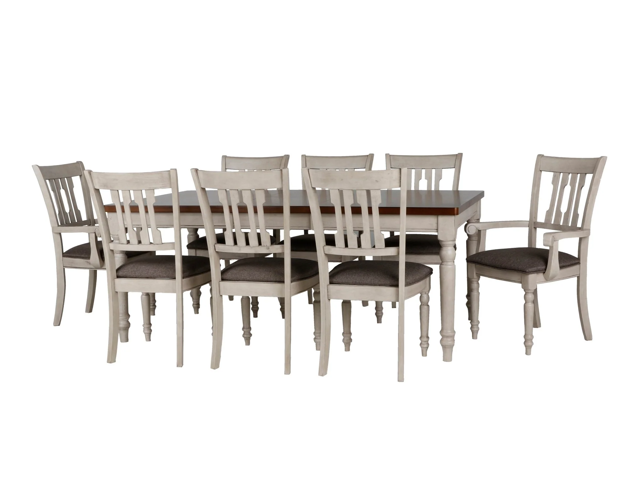 9-Piece Farmhouse Dining Set with Turned Legs and Upholstered Chairs - Image 2