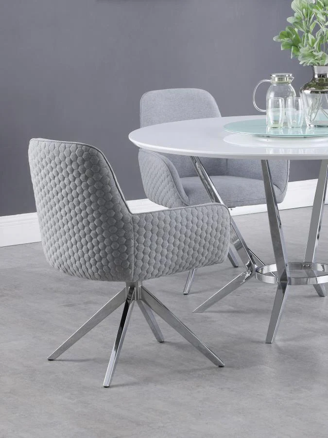 Abby - Fabric Upholstered Swivel Dining Arm Chair - Light Gray - Image 2