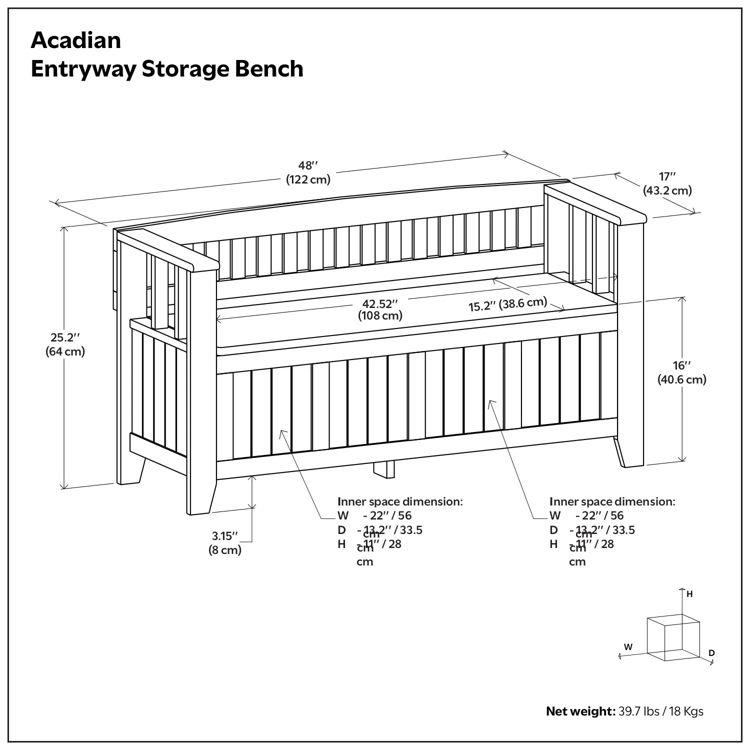 Acadian - Entryway Storage Bench, Handcrafted - Image 9